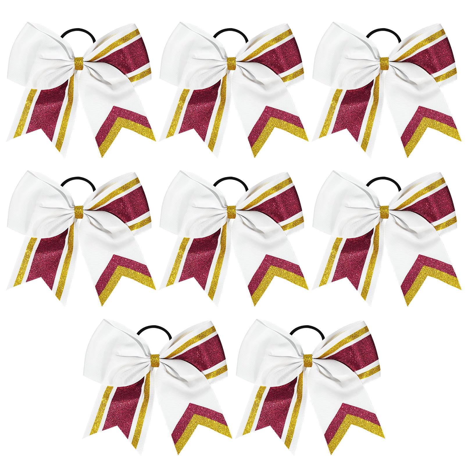 8 PCS Large Cheer Hair Bows 8'' Glitter Hair Bows Gold Maroon Sparkly Cheerleading Softball Team Bow Hair Accessories for cheerl