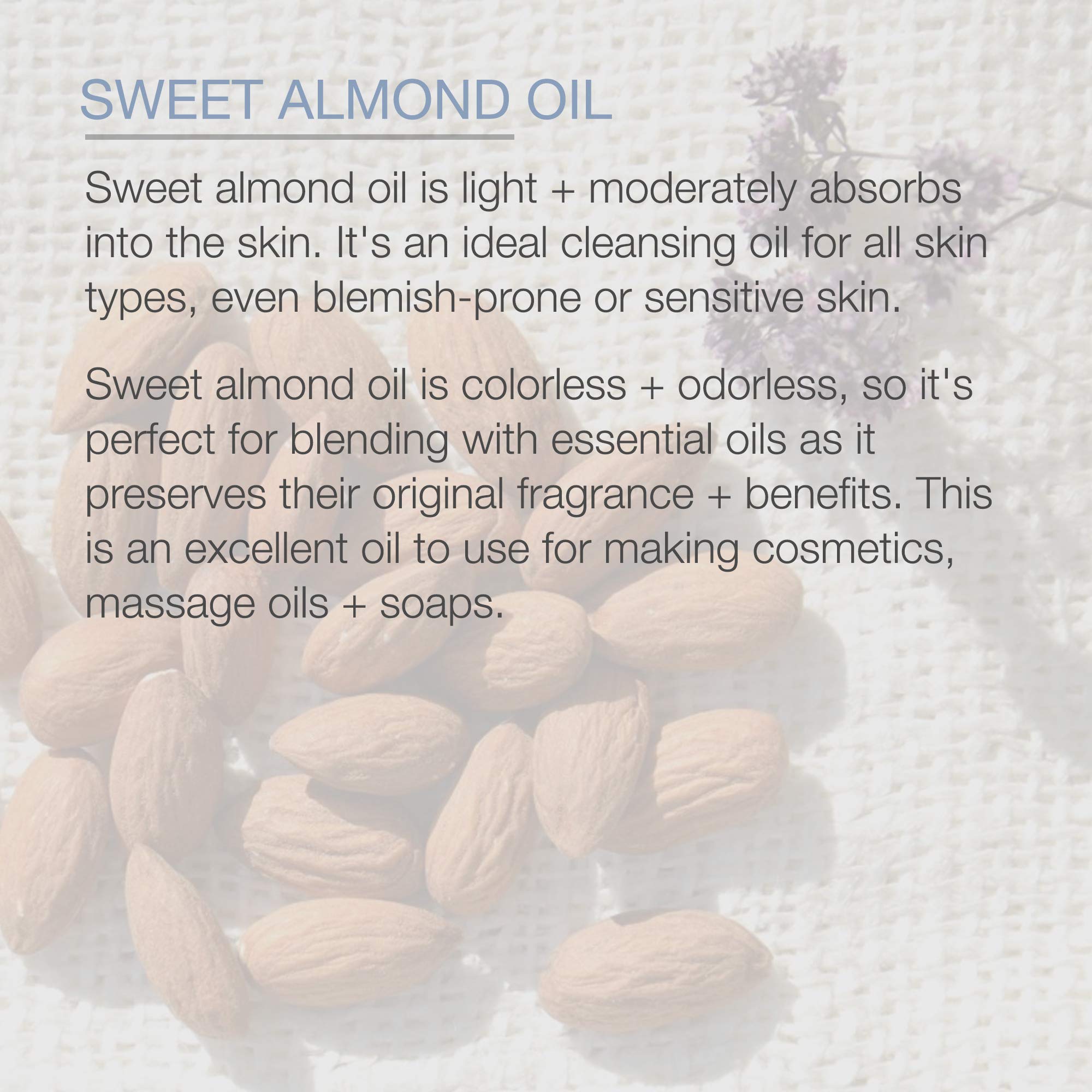 Pure Body Naturals Sweet Almond Oil for Hair and Skin, 100% Pure and Cold Pressed, Hexane Free, Skin Moisturizer, Nails, Therape