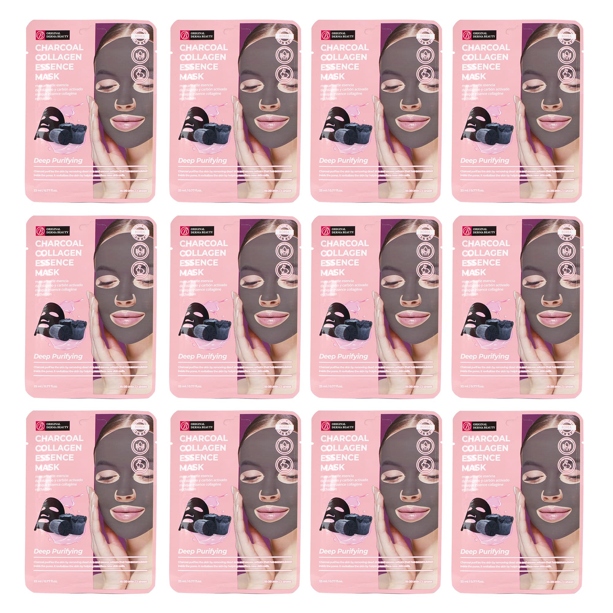 Innerest Original Derma Beauty Collagen Face Masks Skincare 12 Pk Deep Purifying Charcoal Face Masks Skincare Sheet Masks Set Fo