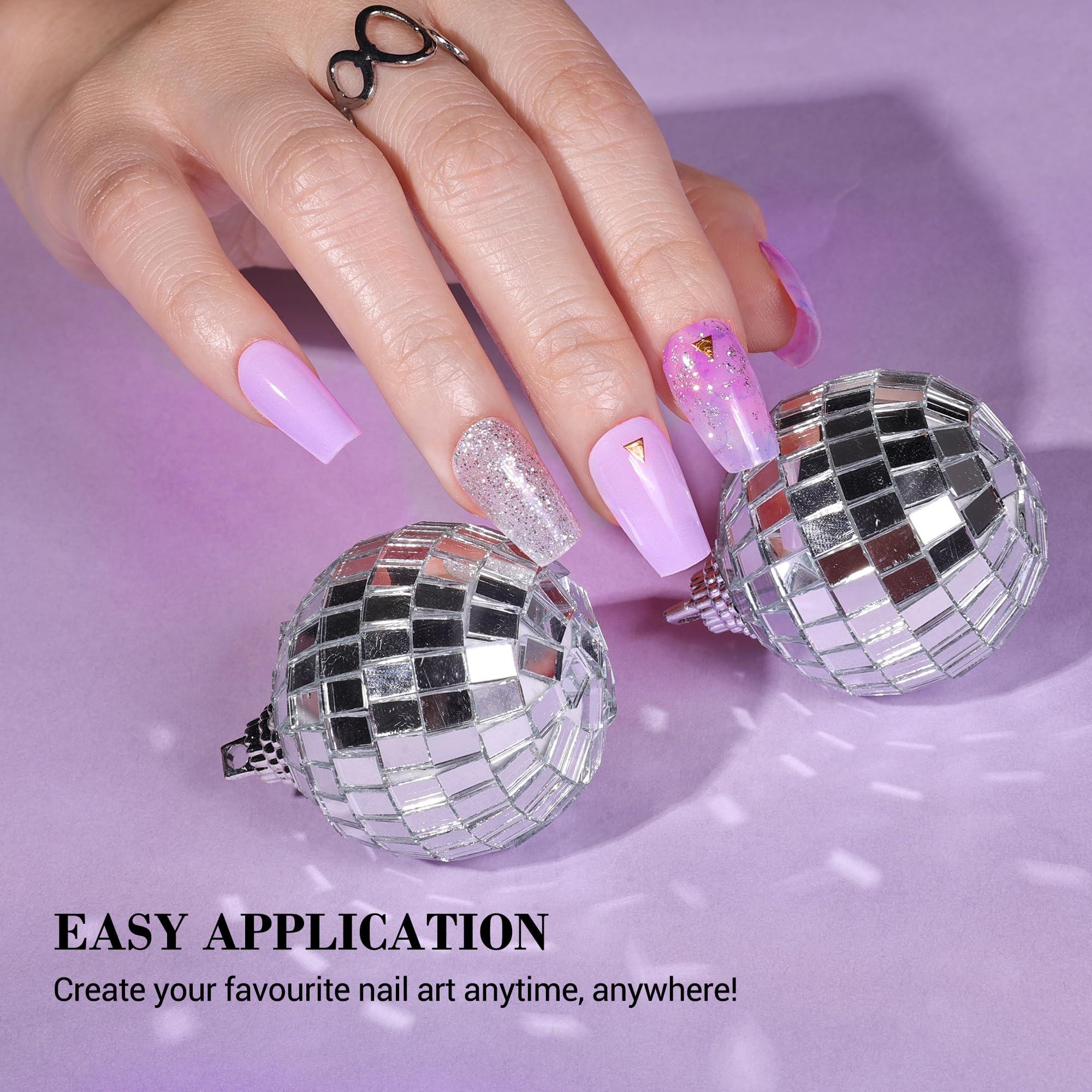 Melodysusie Semi Cured Gel Nail Strips (Dreamy Purple)-20 Pcs Gel Nail Stickers, Silver Glitter Gel Nail Wraps - Uv Light Requir