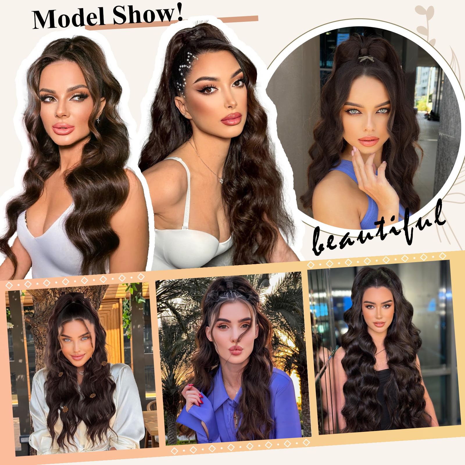 Freemeige Ponytail Extension, 26 Inch Long Wavy Drawstring Ponytail For Women Dark Brown Pony Tail Hair Extension Synthetic Pony