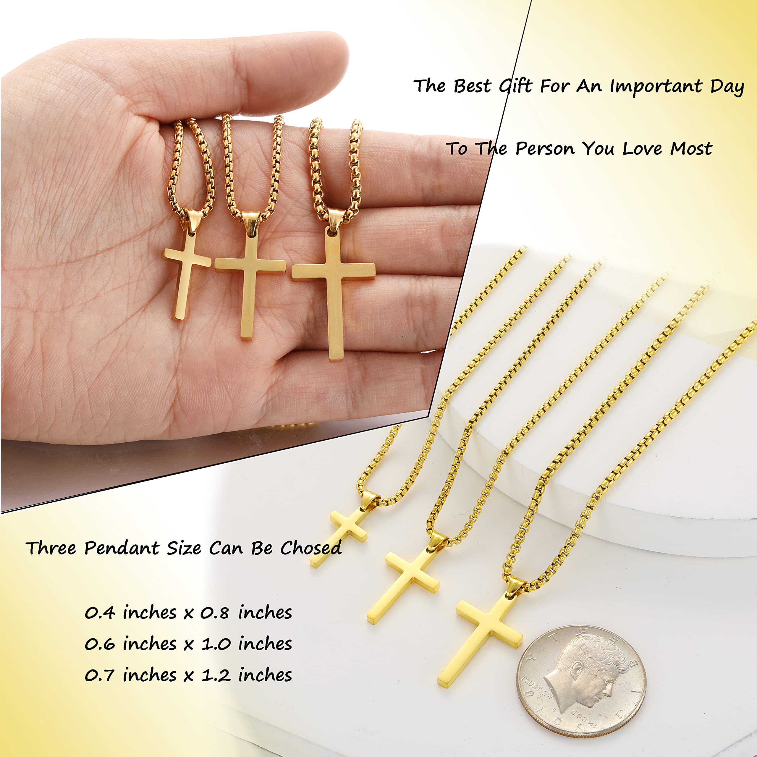 Stainless Steel Cross Necklace for men,Gold Cross Necklace for boys kids tiny Small Cross Pendant Necklace 24 inches Simple Jewe