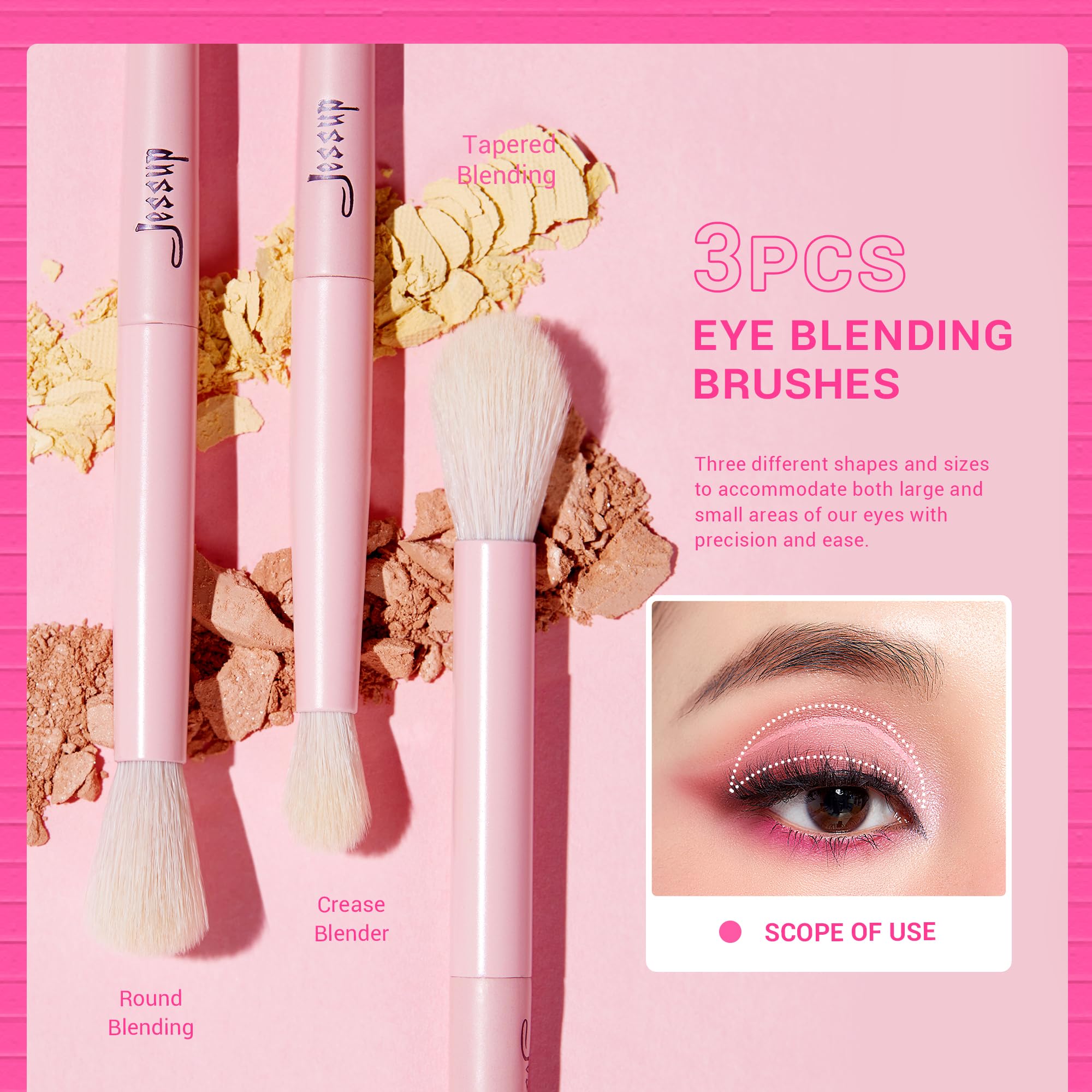 Jessup Eyeshadow Brush Set 10Pcs Pink Eye Makeup Brushes concealer Brush Premium Synthetic Eye Shadow Eyeliner Smudge crease Ble