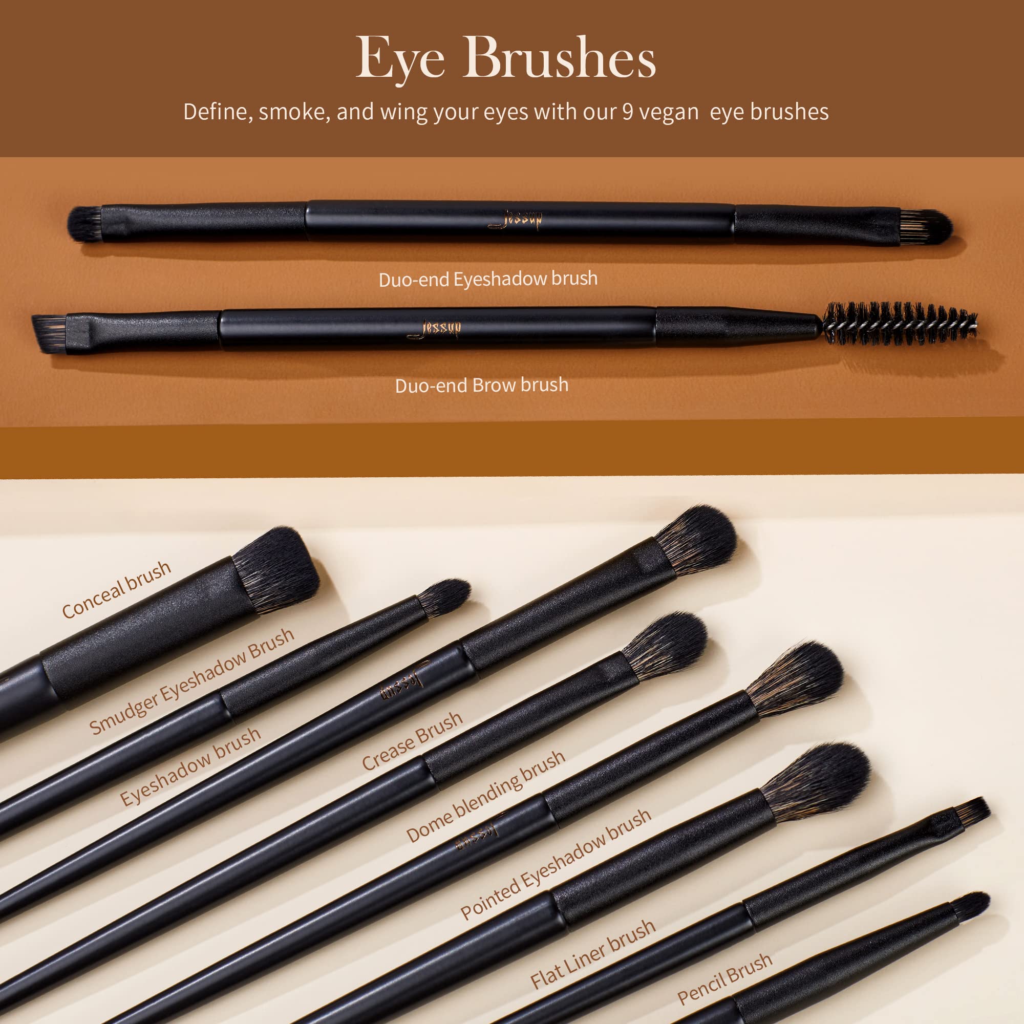 Makeup Brushes Set Jessup Make Up Brushes 14Pcs Black Kabuki Foundation Eyeshadow Contour Concealer Powder Eyeliner Crease Eyebr