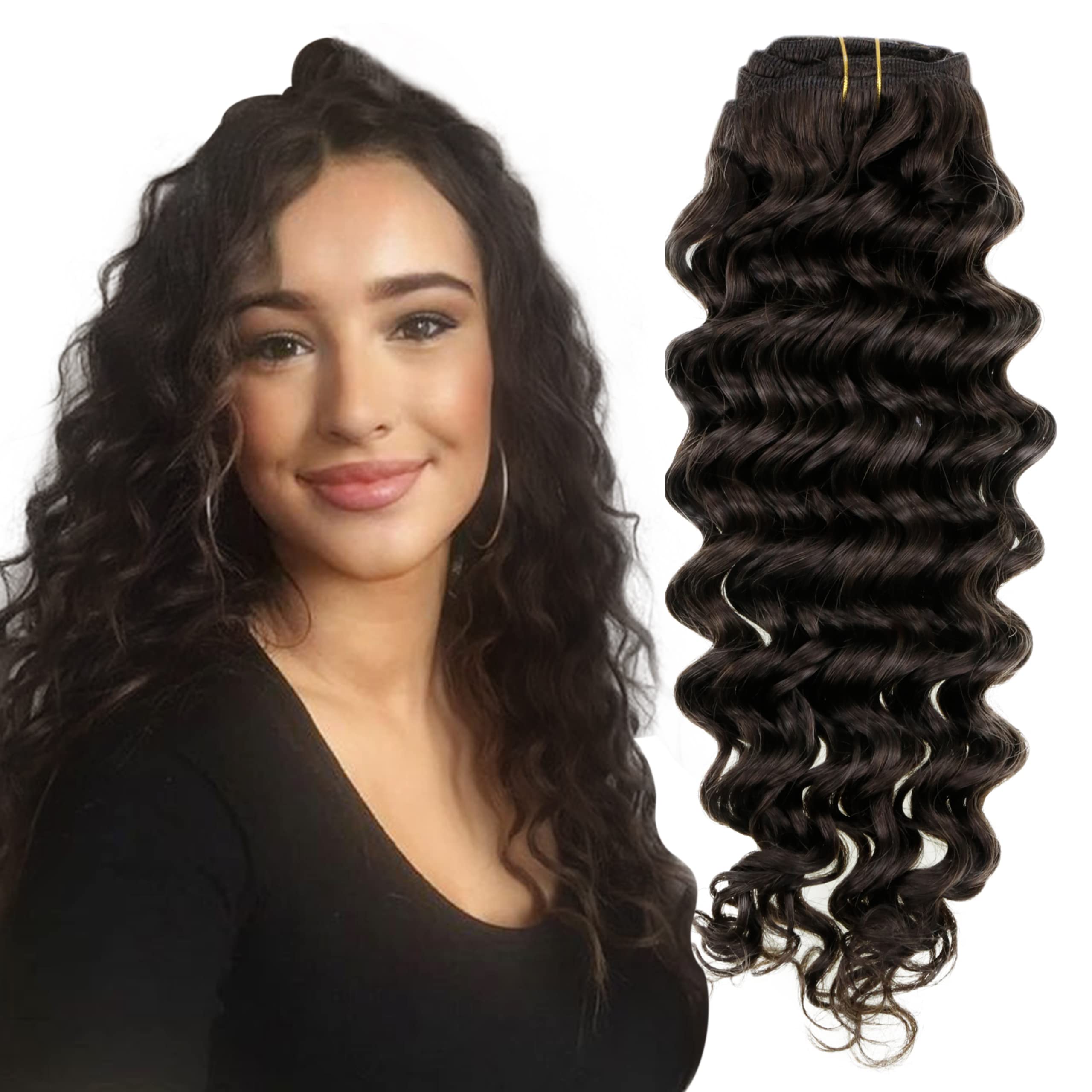 Hetto Curly Clip in Hair Extensions Human Hair 18 Inch Clip in Extensions Brown Curly Human Hair 7Pcs 105+20g #2 Darkest Brown N