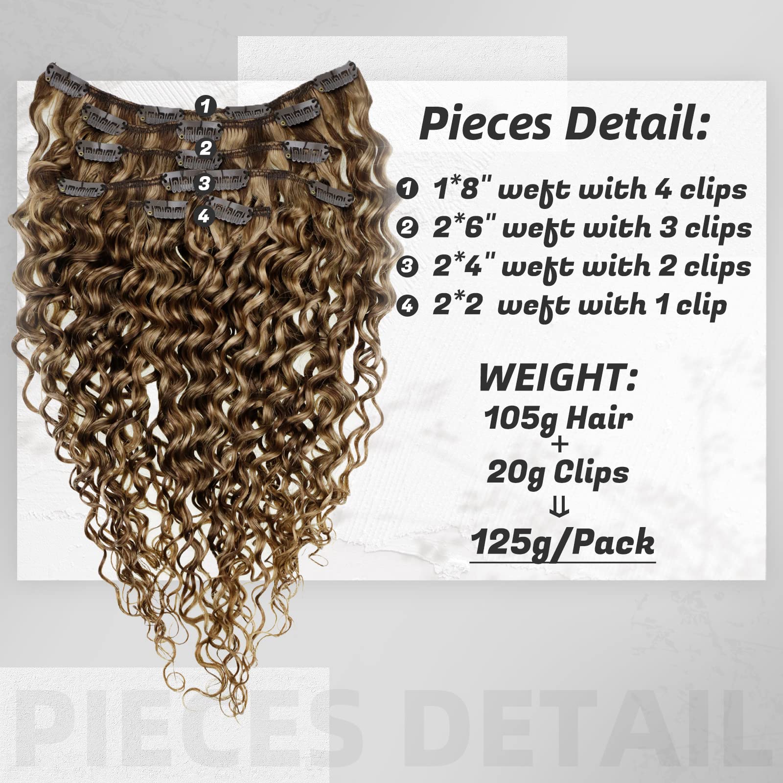 Hetto Curly Extensions Clip in Human Hair Brown Highlight Blonde 4/27 Clip in Hair Extensions Human Hair Natural Curly Human Hai
