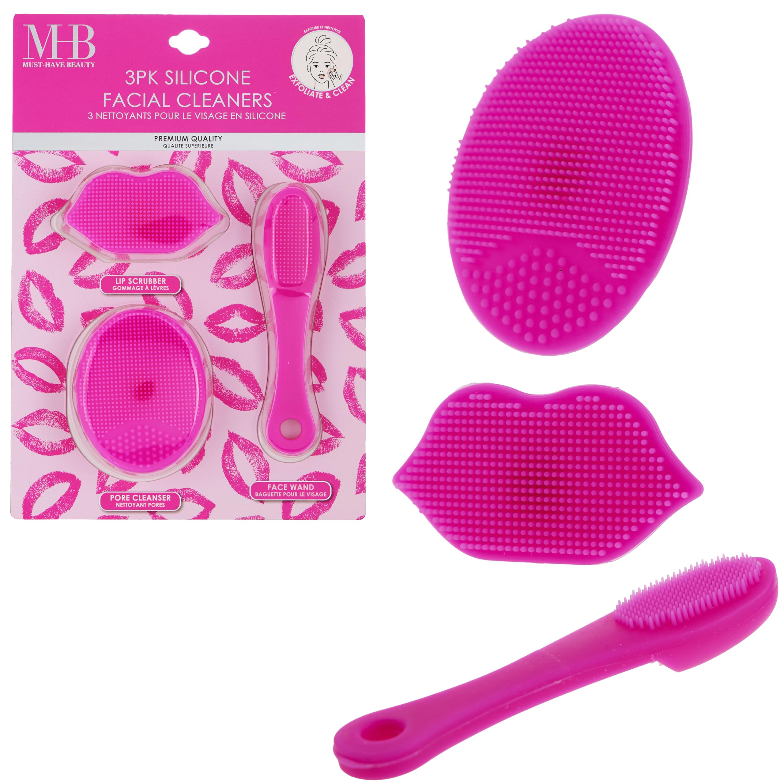 3pc Silicone Facial Cleansing Kit  Face Wand, Lip Scrubber & PoreWomen