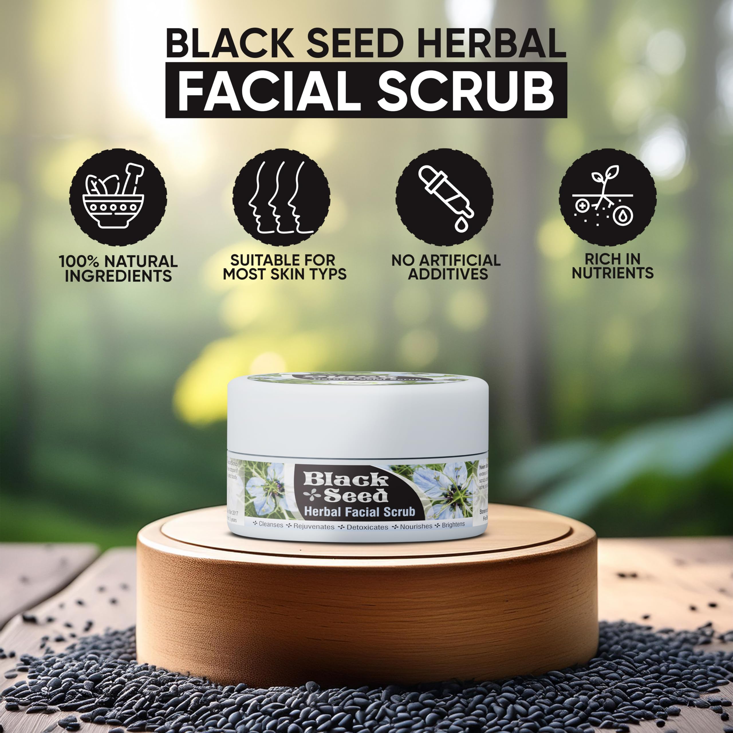 HERBOGANIC Black Seed Herbal Facial Scrub | Cleanses, Rejuvenates and Nourishes Skin | Moisturizing Facial Scrub | Facial Scrub