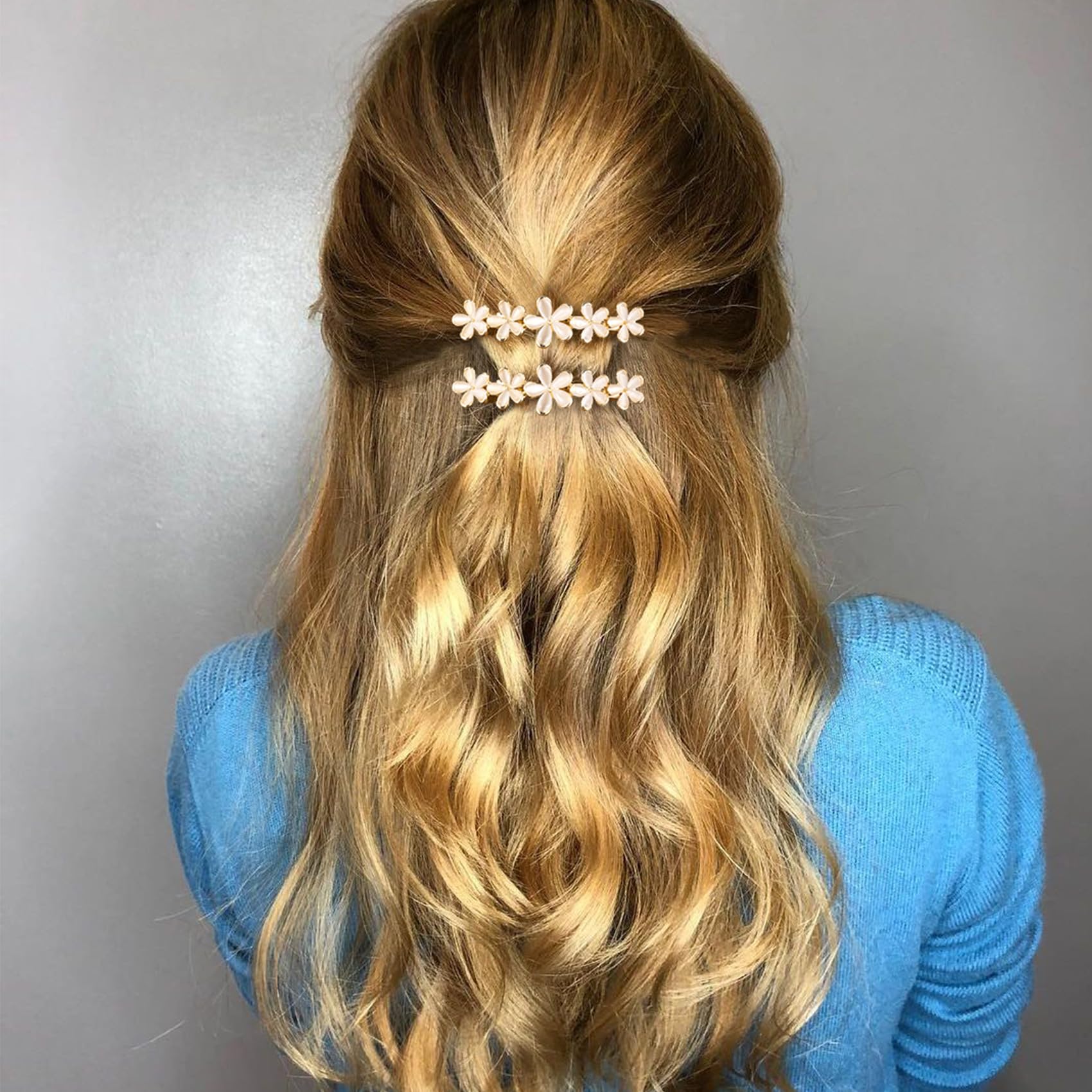 HINZIC 2 Pcs 2.64inch Flower Opal Hair Clips Gold Sparkly Wedding Barrettes Fancy Hair Pins Valentines Wedding Prom Engagement B
