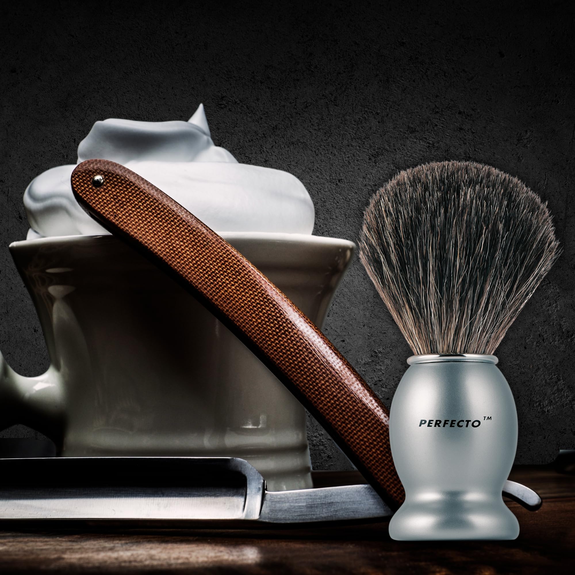 Perfecto 100% Original Pure Badger Shaving Brush, Engineered For The Best Gift For Him. All Methods, Safety Razor, Double Edge R