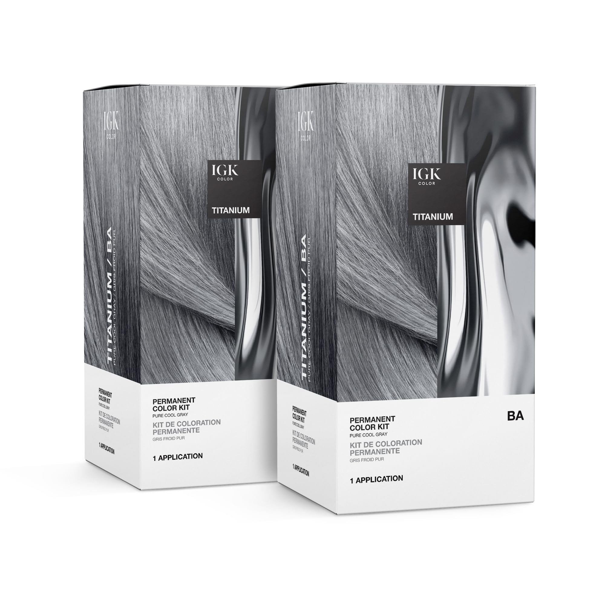 IGK Permanent Color Kit (2-Pack) TITANIUM - Pure Cool Gray BA | Easy Application + Strengthen + Shine | Vegan + Cruelty Free + A