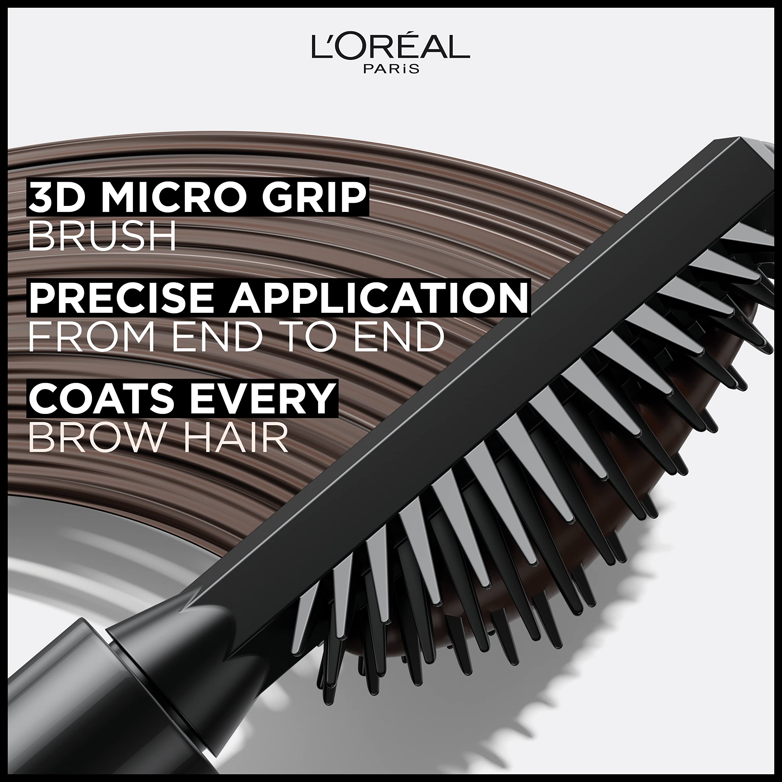 L'Oreal Paris Infallible Volumizing 24H Wear Brow Mascara, Long Lasting Eyebrow Makeup for 2X Fuller Eyebrows, 5.0 Brunette, 0.1