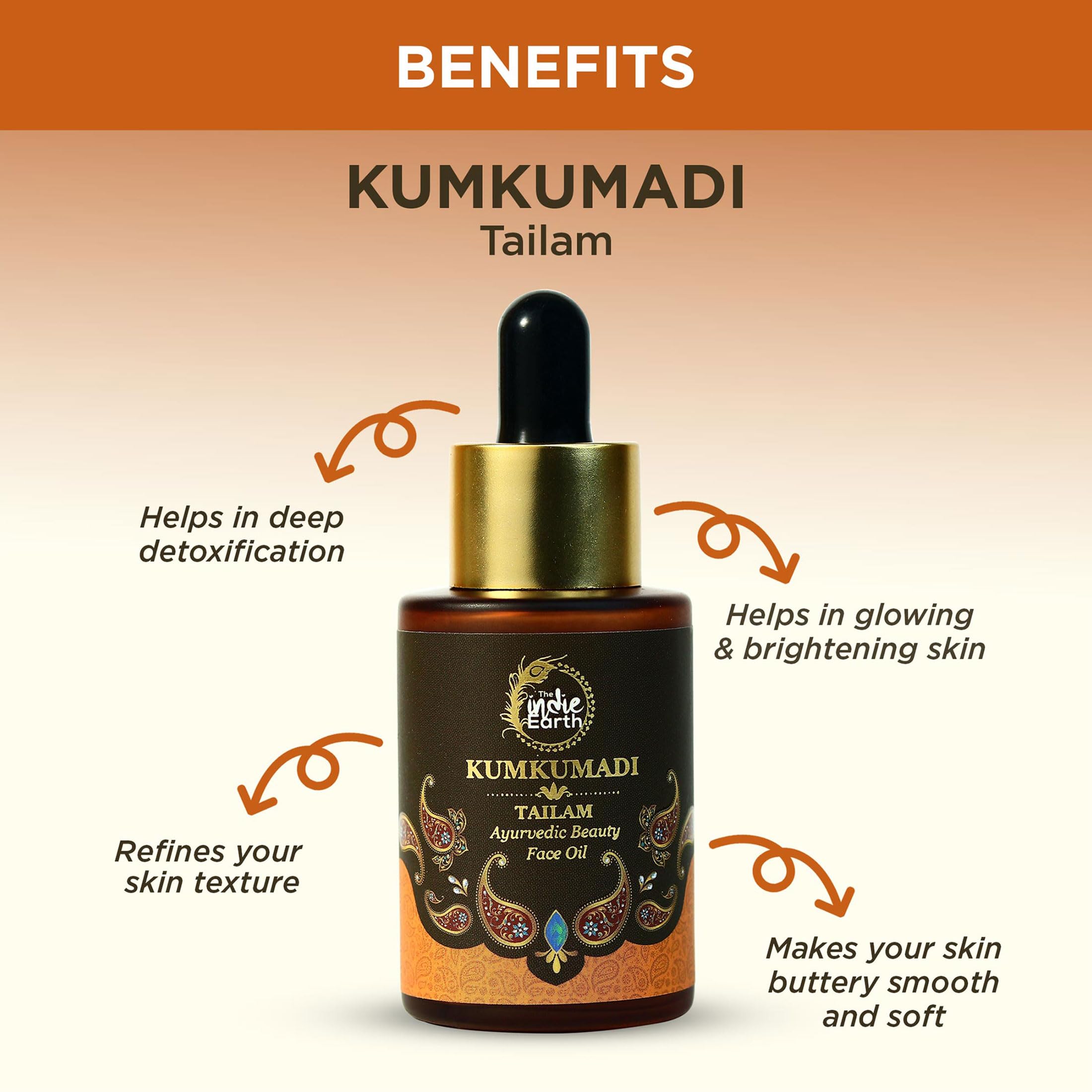 The Indie Earth Kumkumadi Tailam 30 ml | An Ayurvedic Beauty Face Oil | Miraculous Beauty Night Serum for Brighter, Glowing & Yo