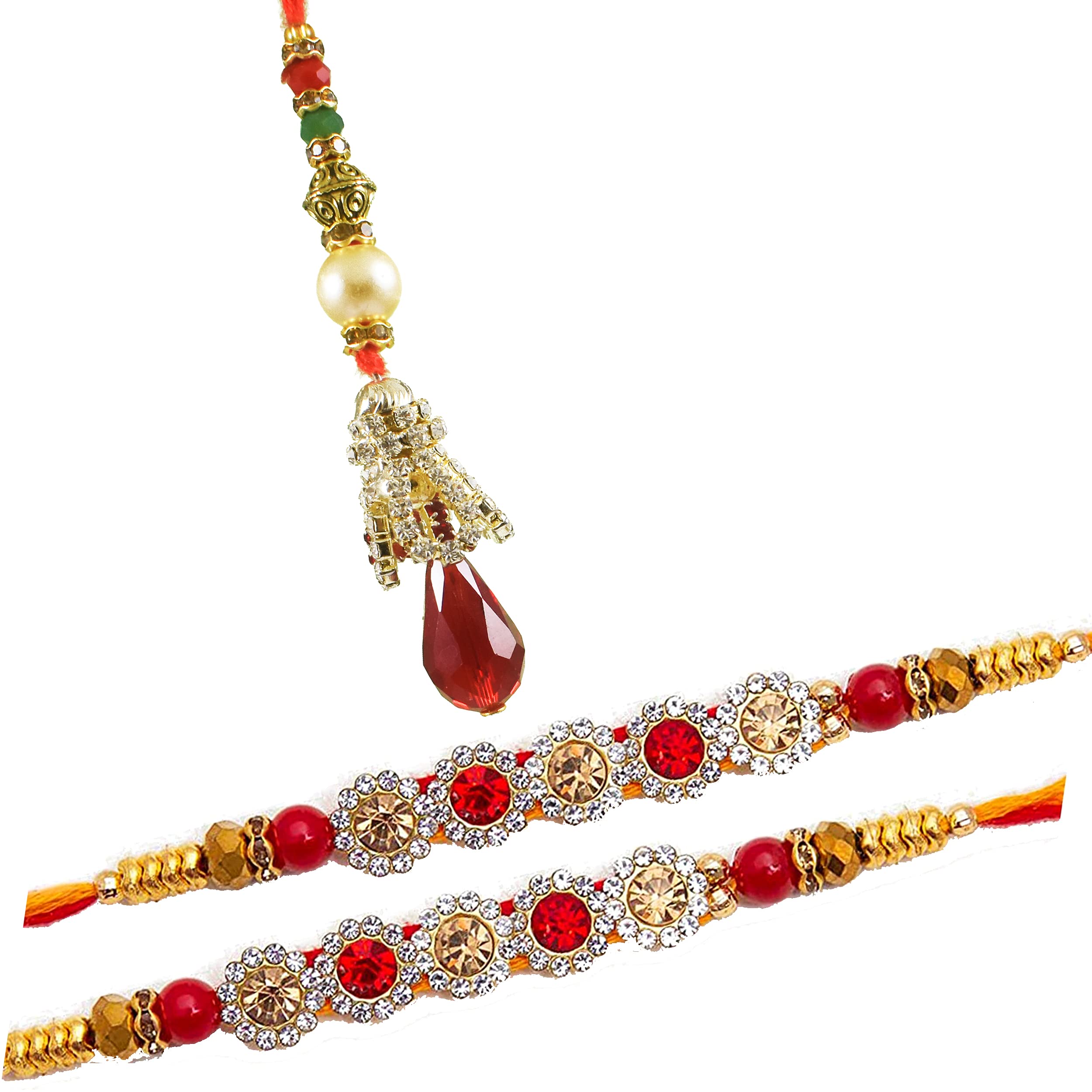 Urvi Creations 2 Pcs Red Stone Rakhi With Diamond Bhabhi Bangle Lumba Rakhi For Brother Bhaiya Bhai Kids Rakhi Gift For Rakshaba