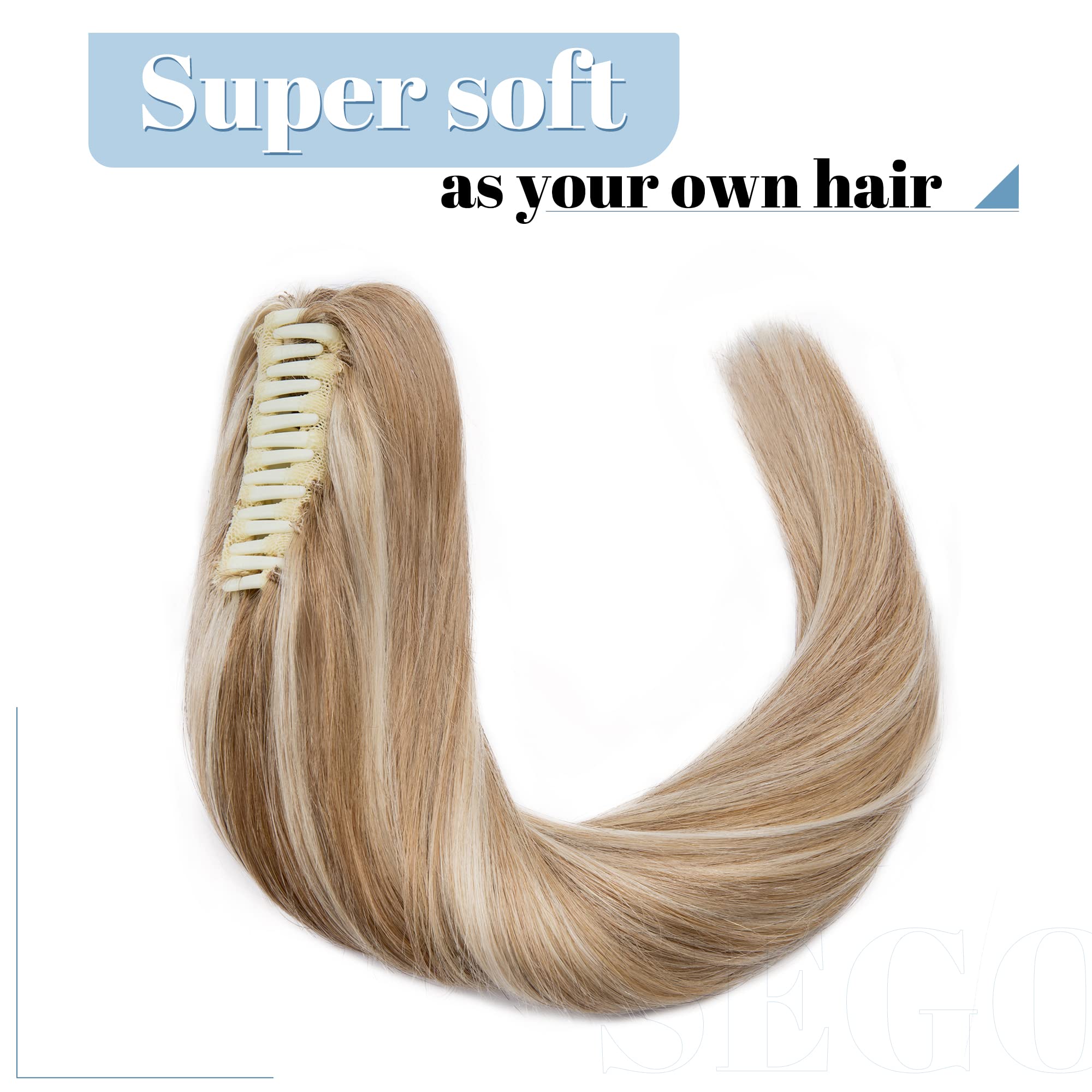 SEGO Claw Clip Ponytail Extension Human Hair Clip in Real Pony Tails Long Straight For Women 22 Inch Golden Brown&Bleach Blonde