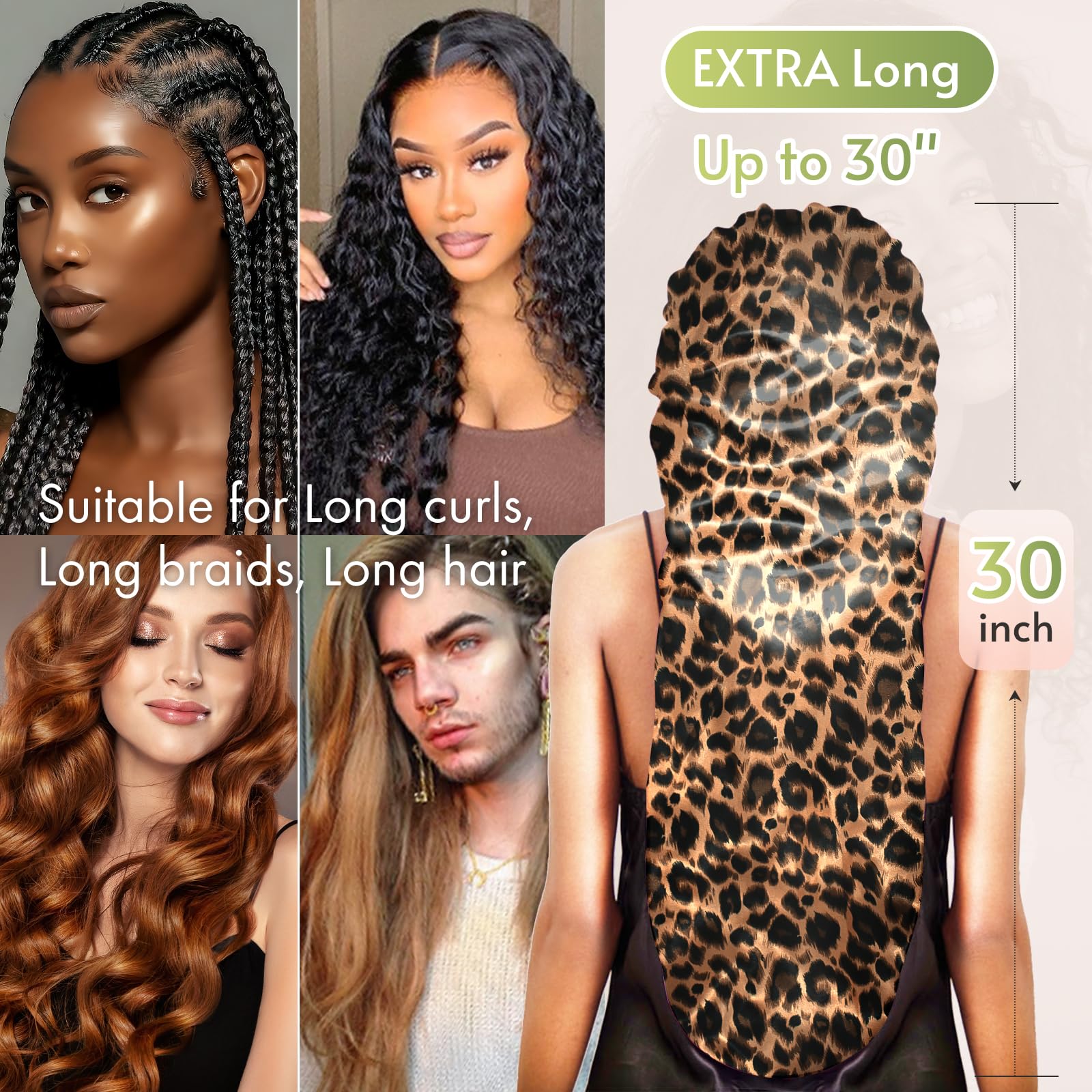 BONNET QUEEN Braid Bonnet for Sleeping Extra Long Silk Bonnet for Braids Satin Bonnet for Sleeping Satin Hair Bonnet Locs with T