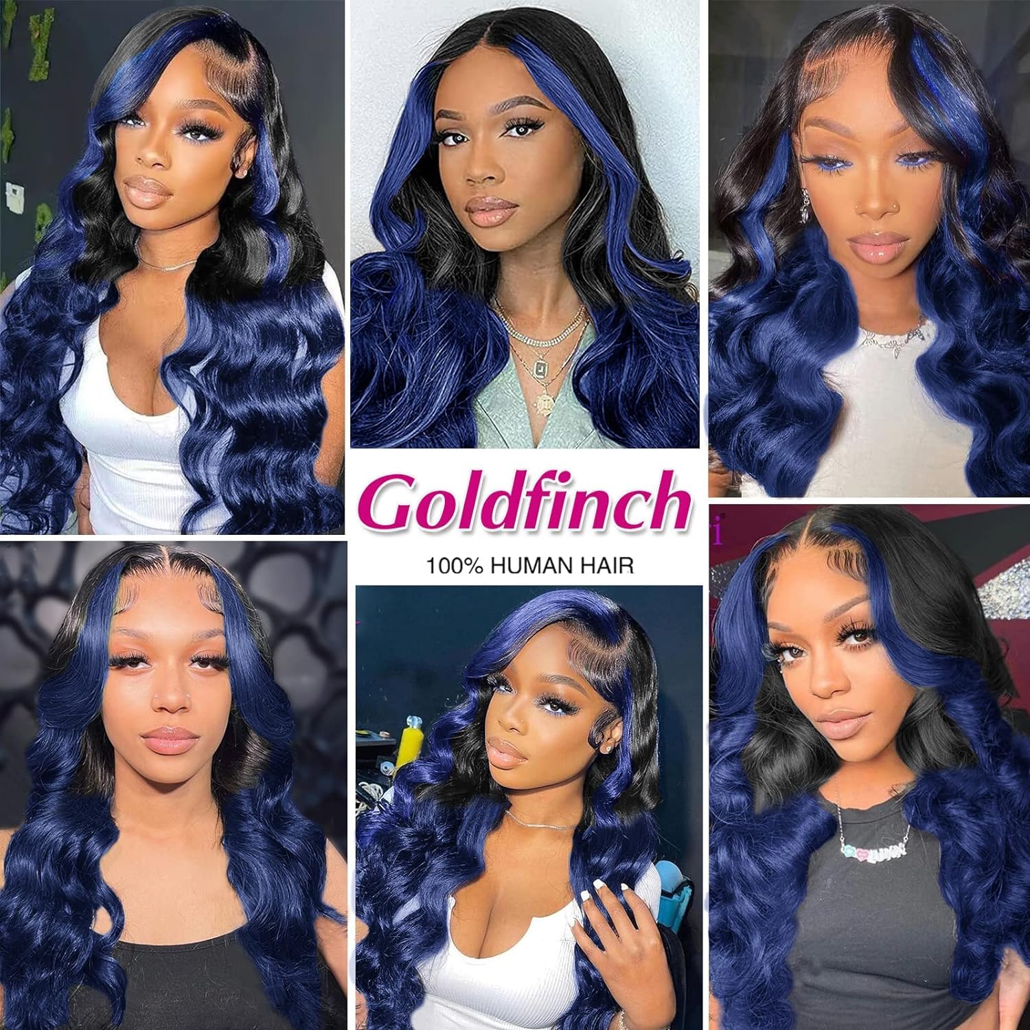 Ombre Blue13X4 Lace Front Wigs Human Hair Body Wave 1B/Blue Skunk Stripe Lace Frontal Wigs Pre Plucked Hairline Royal Blue Highl