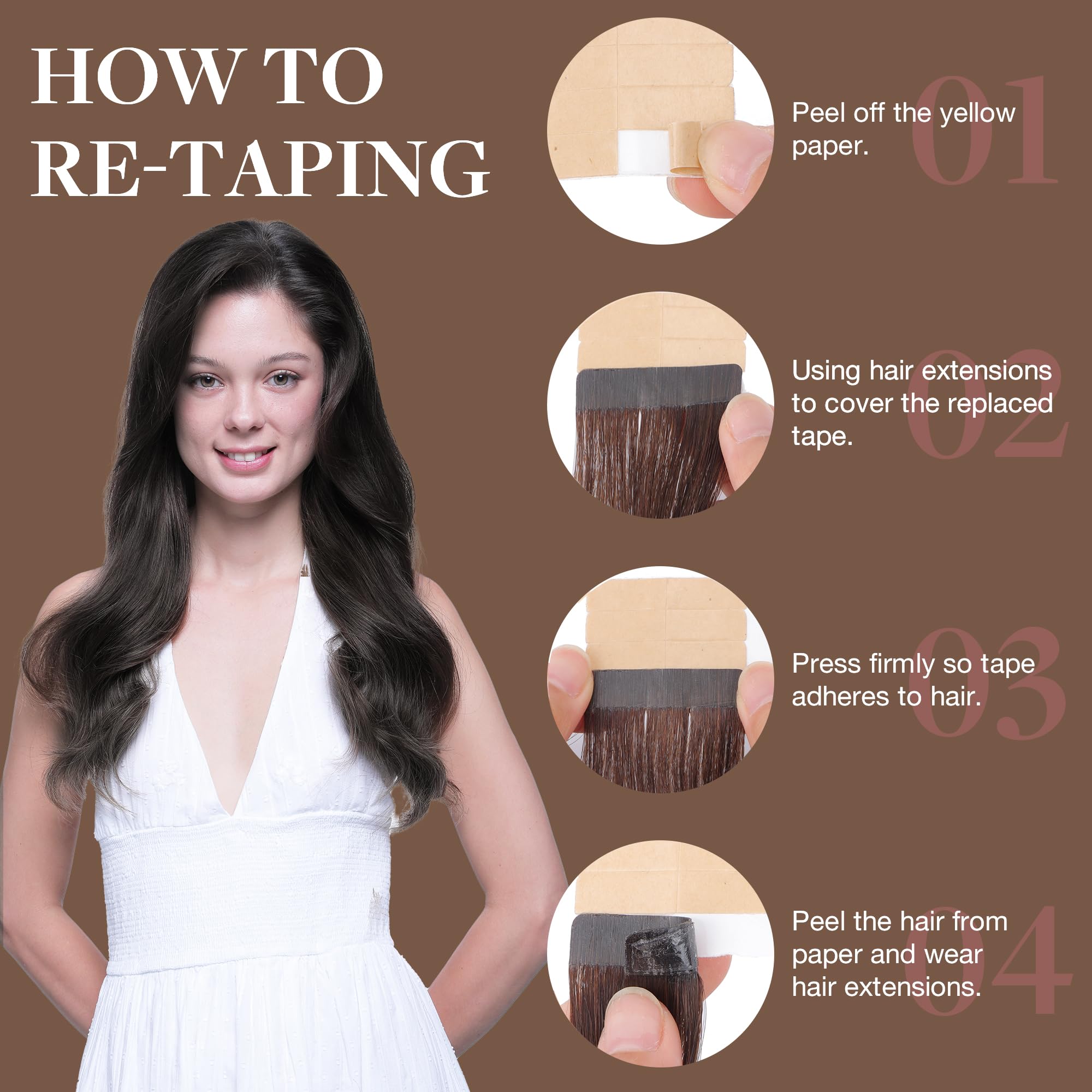 Goo Goo Tape In Hair Extensions Human Hair, 2A Light Brown, 26Inch 60G 20Pcs, Thick Ends Straight Seamless Tape In, Invisible Ta