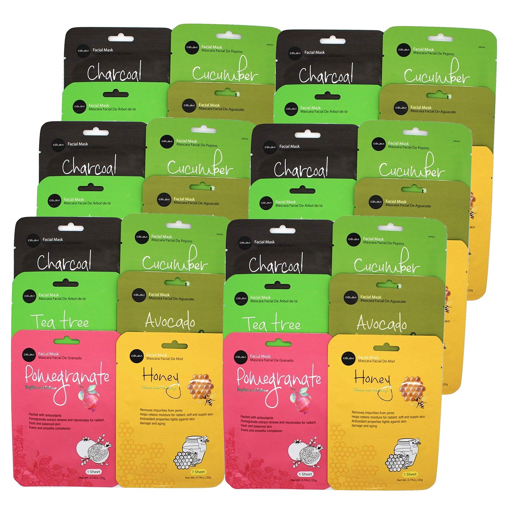 Celavi Essence Facial Face Mask Paper Sheet Korea Skin Care Moisturizing 6 Packs For Each 6 Flavors (New) K-Beauty Skincare 36 M