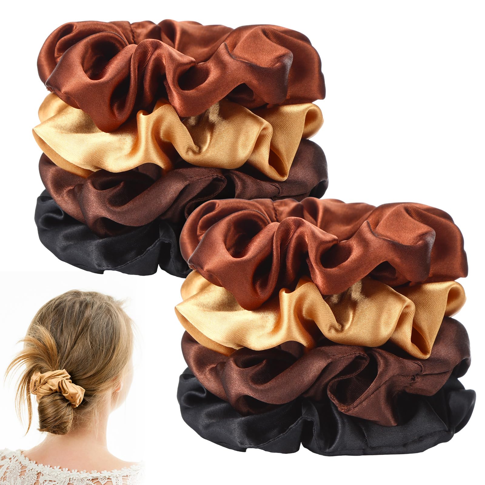 BBTO 12 Pieces 4.3 Inch Satin Hair Scrunchies for Women Elastic Bobbles Scrunchies Hair Ties for Adults, Big Scrunchy Ponytail H