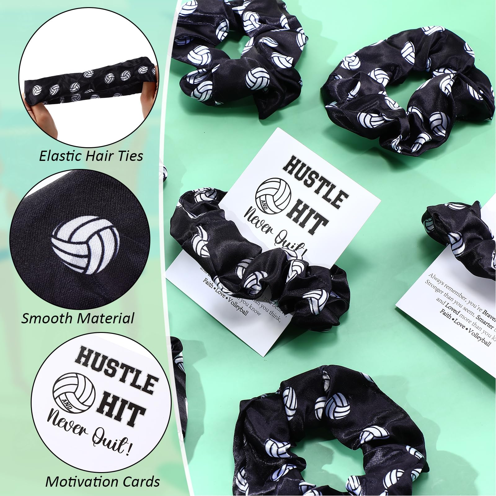 Yuxung 24 Volleyball Gift Set Volleyball Sport Hair Scrunchies and Cards Silk Satin Elastic Hair Ties Hair Bands Ponytail Holder