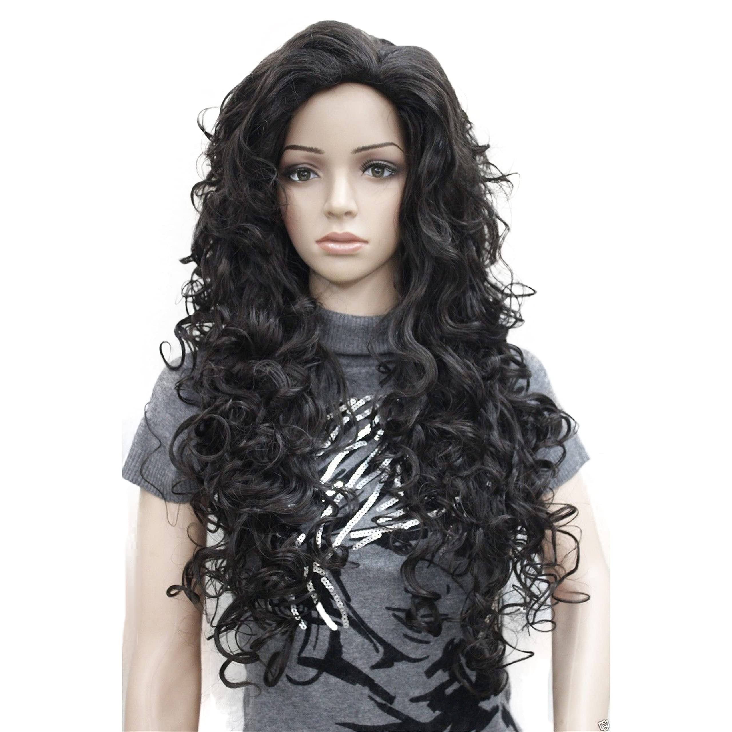 Lydell 28'' Women Long Curly Wigs Soft Layered Hair Synthetic Full Wigs (Dark Brown)
