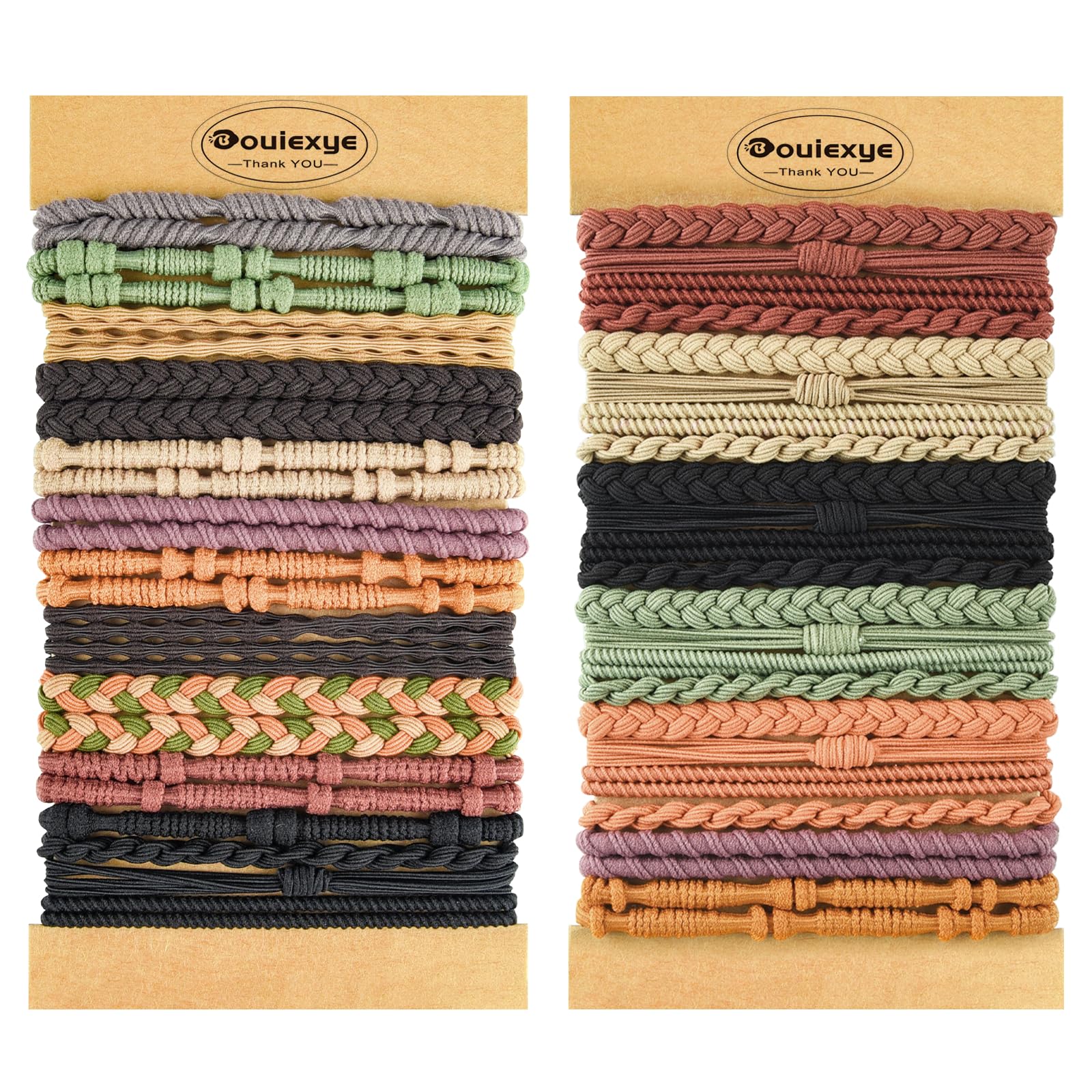 Bouiexye Hair Ties for Women - 48PCS Boho Hair Accessories, 6 Styles Hair Tie Bracelets, 14 Colors Non-Damaging Hair Ties for Th