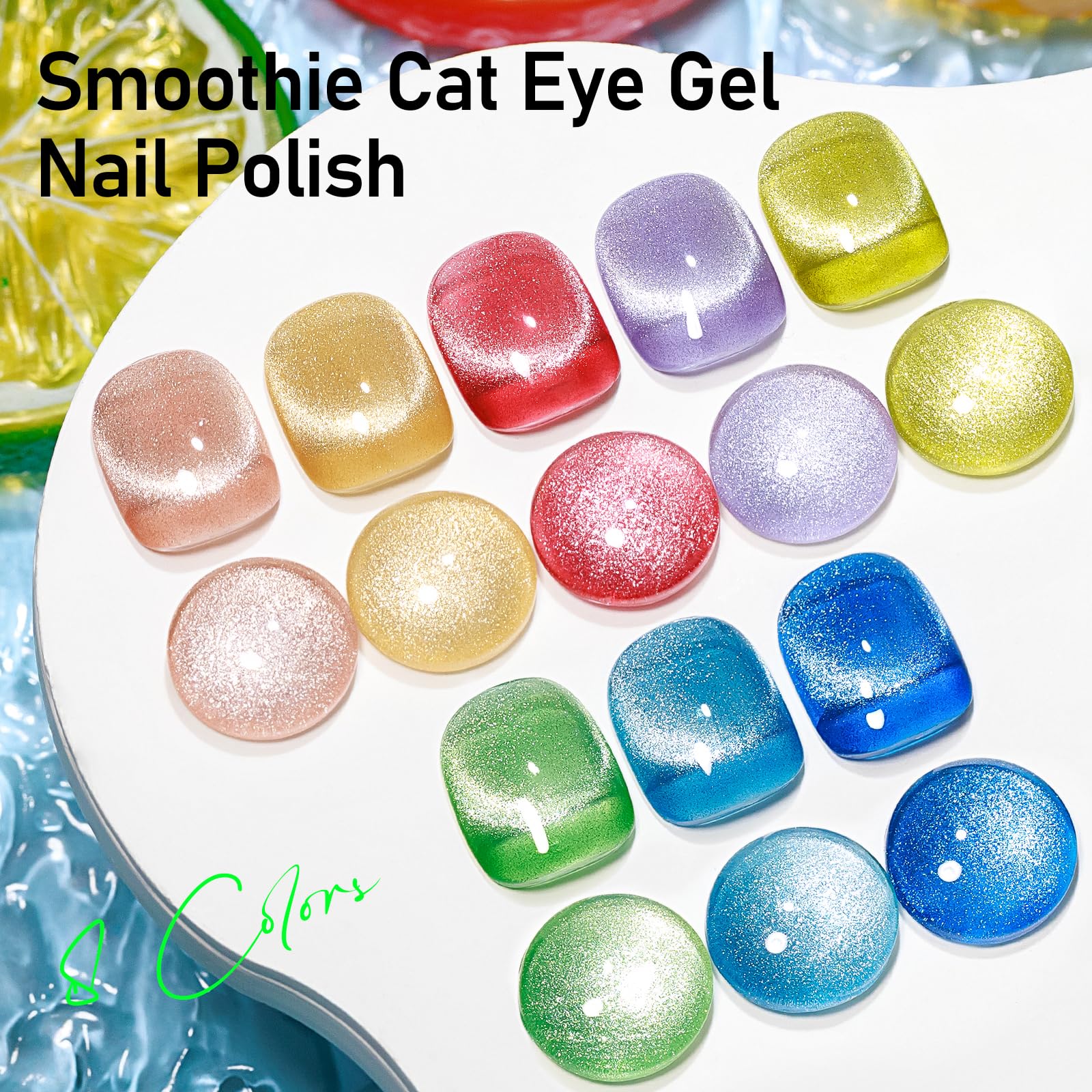 Mizhse Cat Eye Gel Nail Polish: 8 Colors Smoothie Magnetic Gel Polish Kit With Magnet Stick, Shimmery Glitter Neon Colors Green