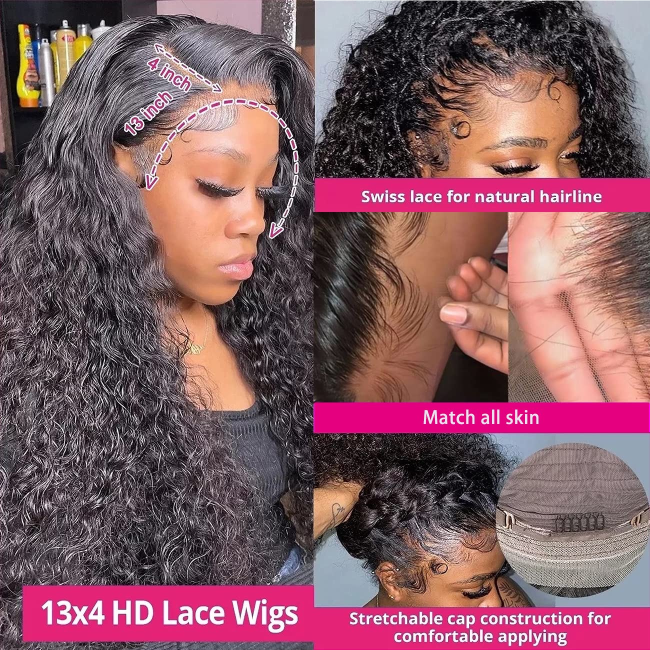 Huichu Water Wave Lace Front Wigs Human Hair 13  4 Lace Wigs Human Hair For Black Women Pre Plucked With Baby Hair 180% Density