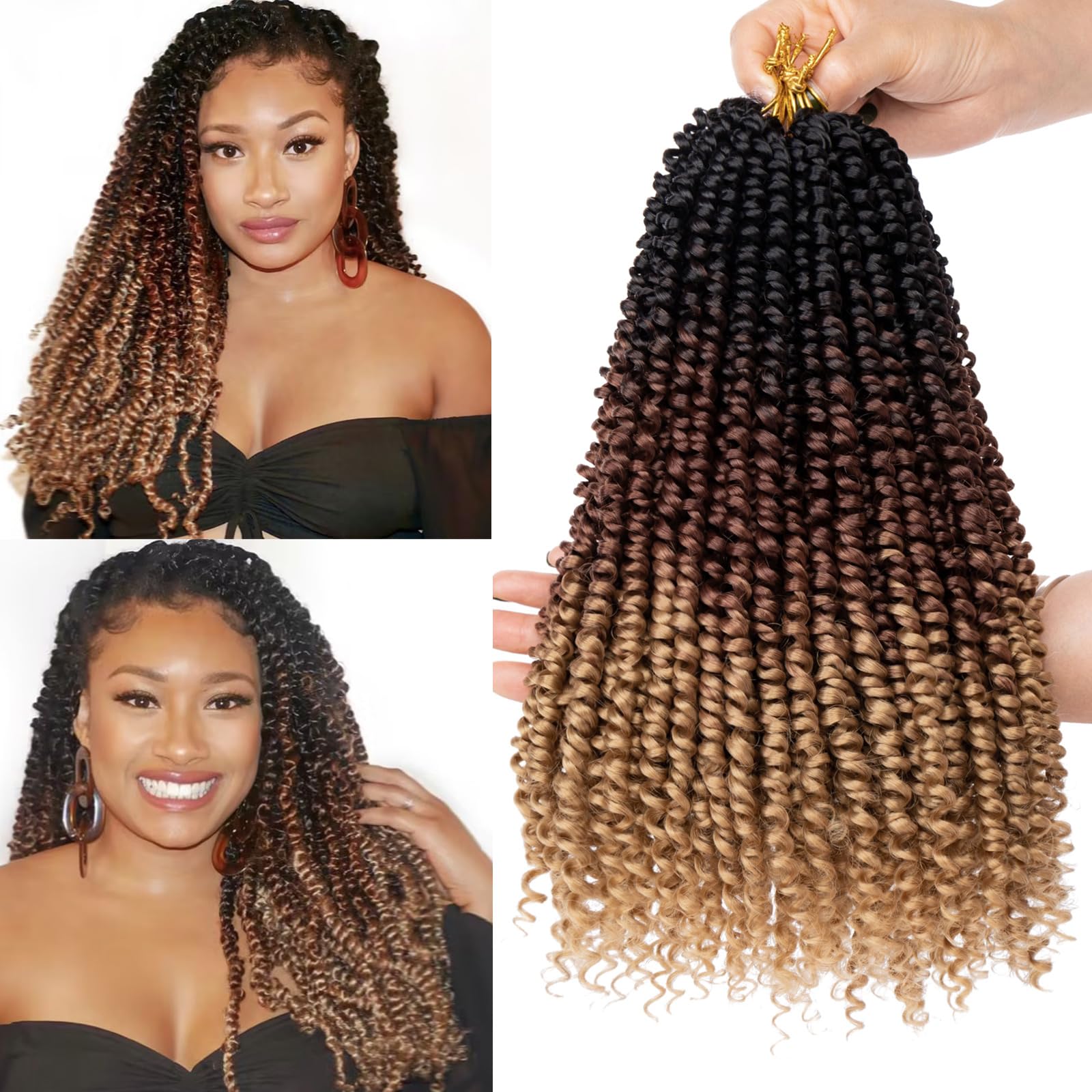 Leeven 10 Inch 3 Tones Pre Twisted Passion Twist Crochet Braids Hair 8 Packs Pre-Looped Short Passion Twists Hair 1B/30/27# Ombr