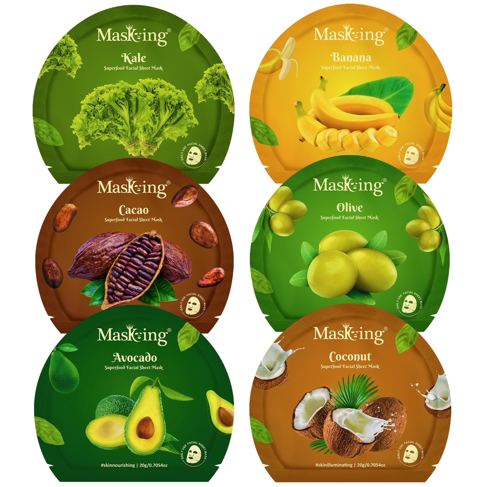 Masking Superfood Sheet Mask | Natural Facial Sheet Mask | Face Serum Mask For Women Combo (Pack Of 6)
