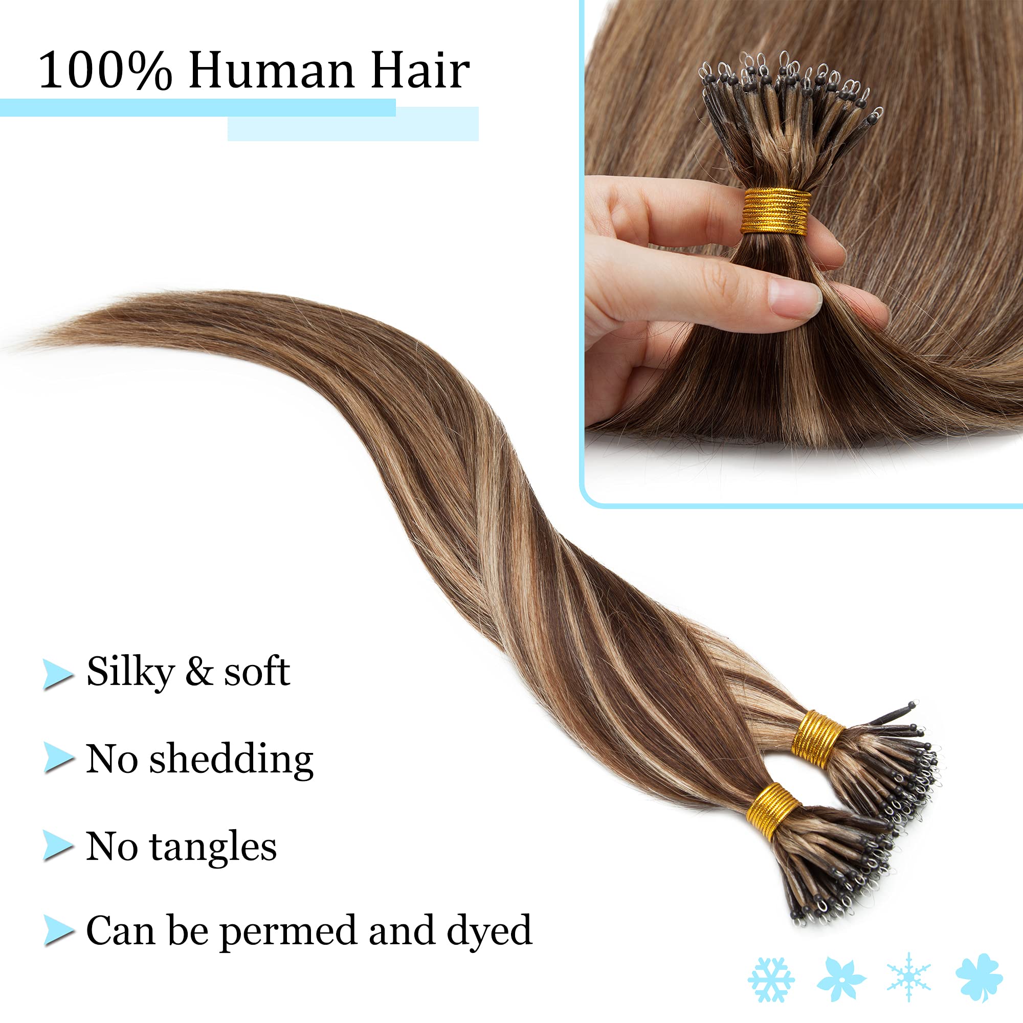 SEGO Nano Tip Hair Extensions Human Hair Balayage Nano Beads Pre-bonded Seamless Nano Ring Highlight Hair Extensions for Women 1