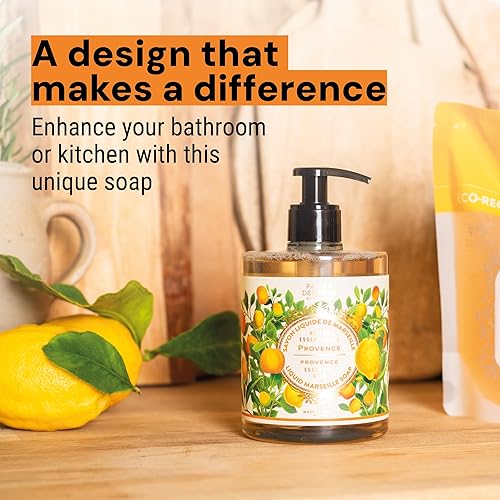 Panier Des Sens - Marseille Liquid Hand Soap - Provence Hand Wash - Moisturizing Soap With Coconut Oil - Bathroom & Kitchen Refi
