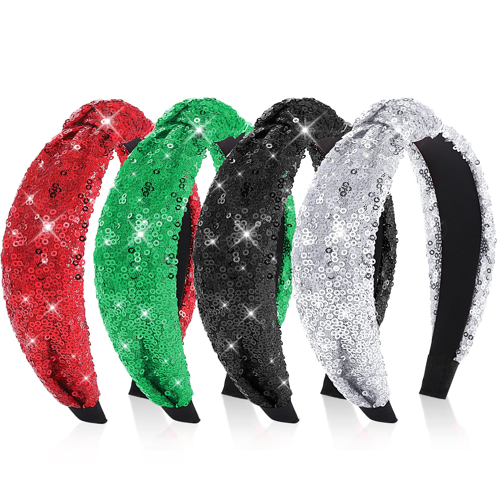 Yilloog 4 Pcs Christmas Knotted Headband Elegant Headbands for Women Non Slip for Hair Accessories Outfit Wedding Holiday Party 