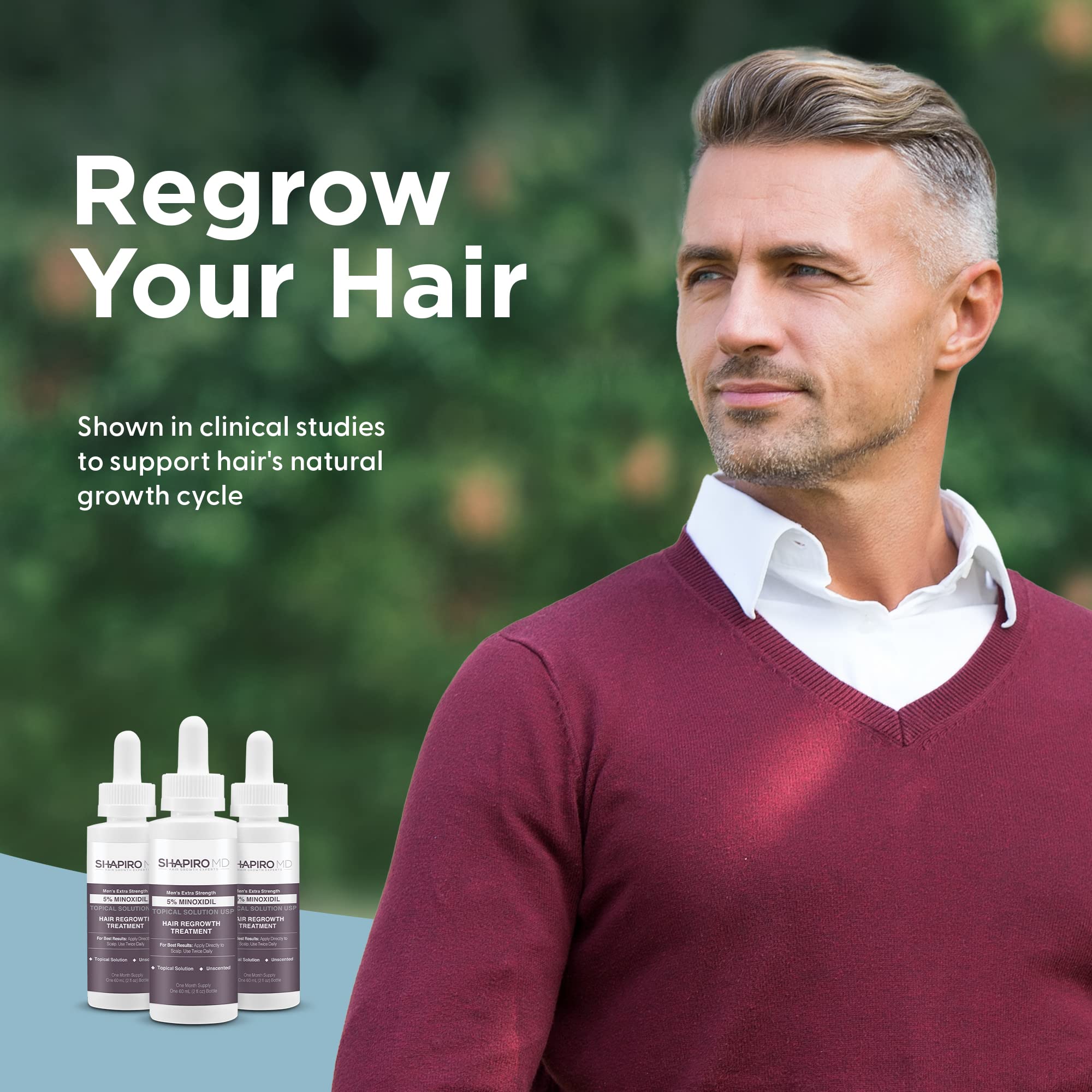 Shapiro MD Hair Growth Experts Minoxidil 5% Topical Solution for Men's Hair Growth, Serum Promotes Hair Regrowth by Reactivating