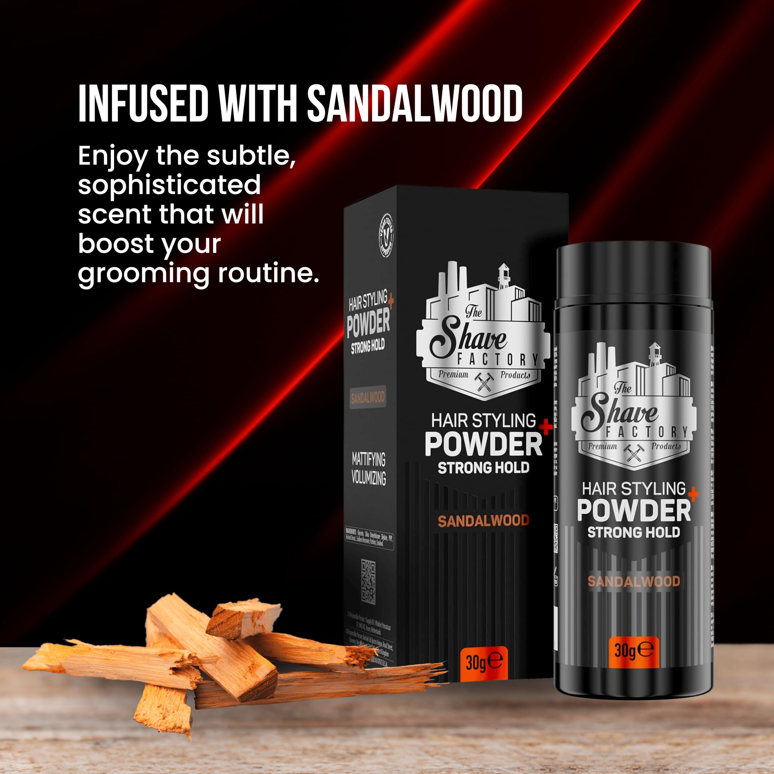 the shave factory Sandalwood Hair Styling Powder (30g) - Powder Wax, Styling Powder, Mattifying and Voluminous Powder with Maxim