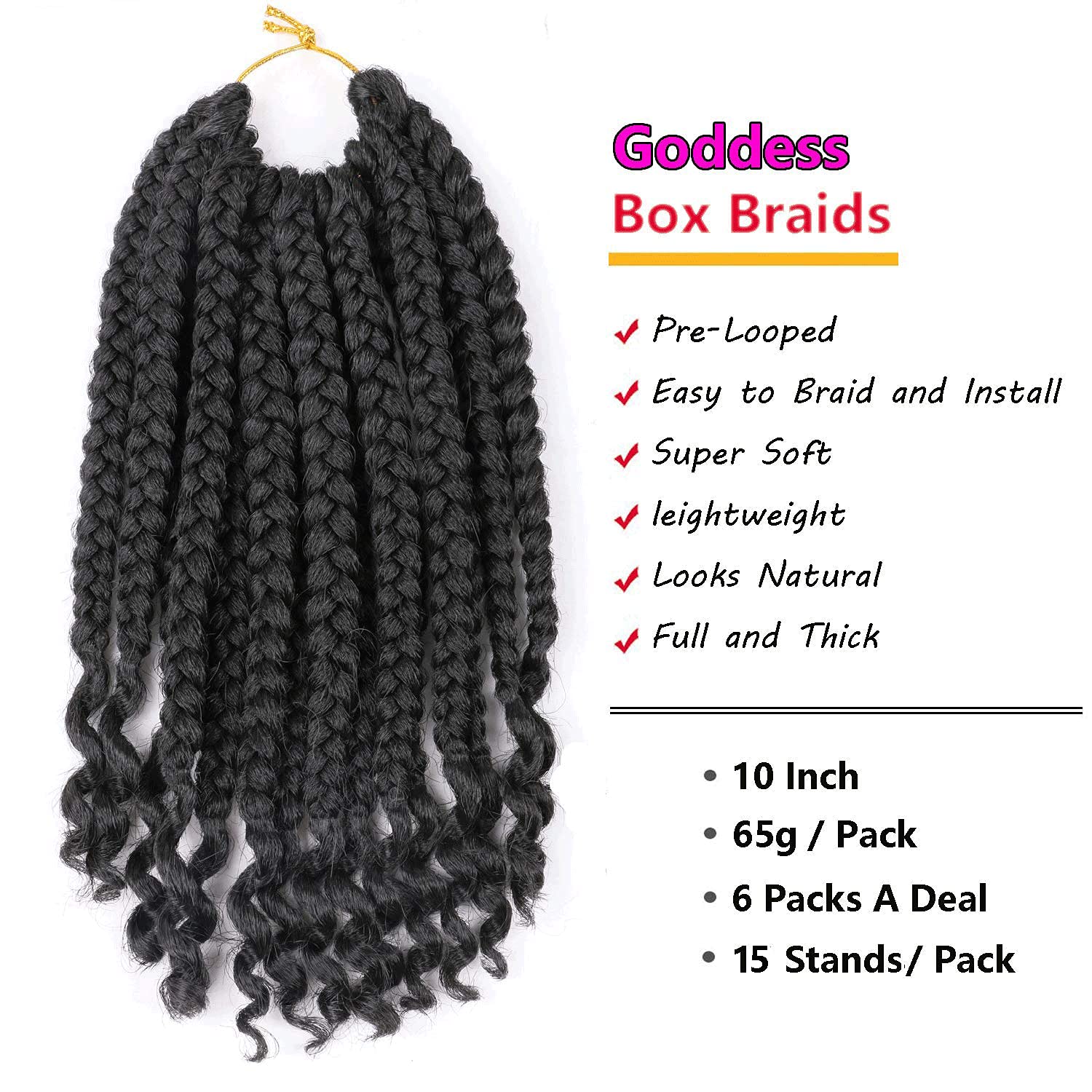 10 Inch Bob Box Braid Crochet Hair with Curly Ends 6 Packs Synthetic Hair Crochet Braid Hair for Black Women (2#, 10 Inch)