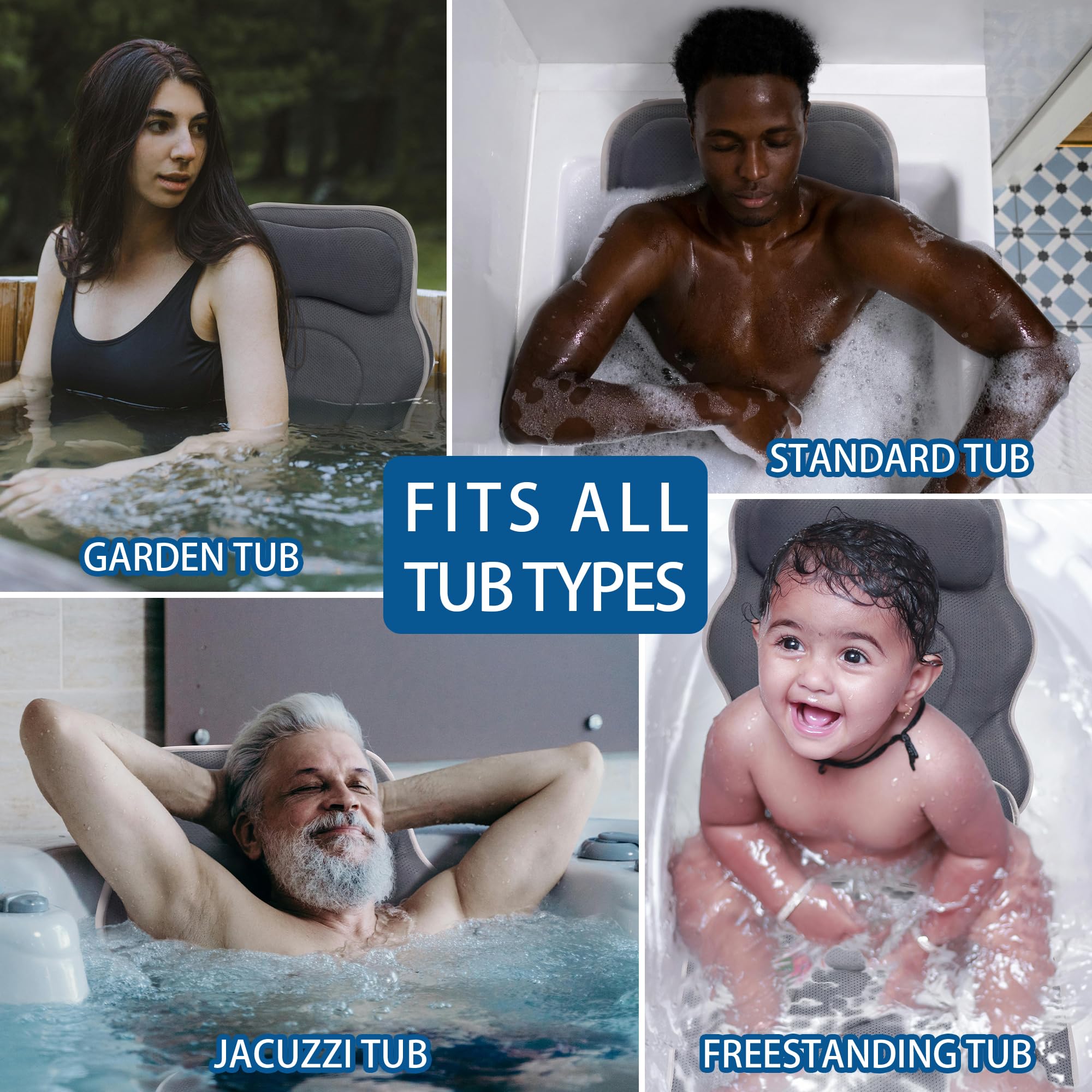 Poemland Luxury Full Body Bath Pillow For Bathtub - Extra Large & Waist Support Cushion, Exclusive Anti-Slip Coating Bathtub Mat