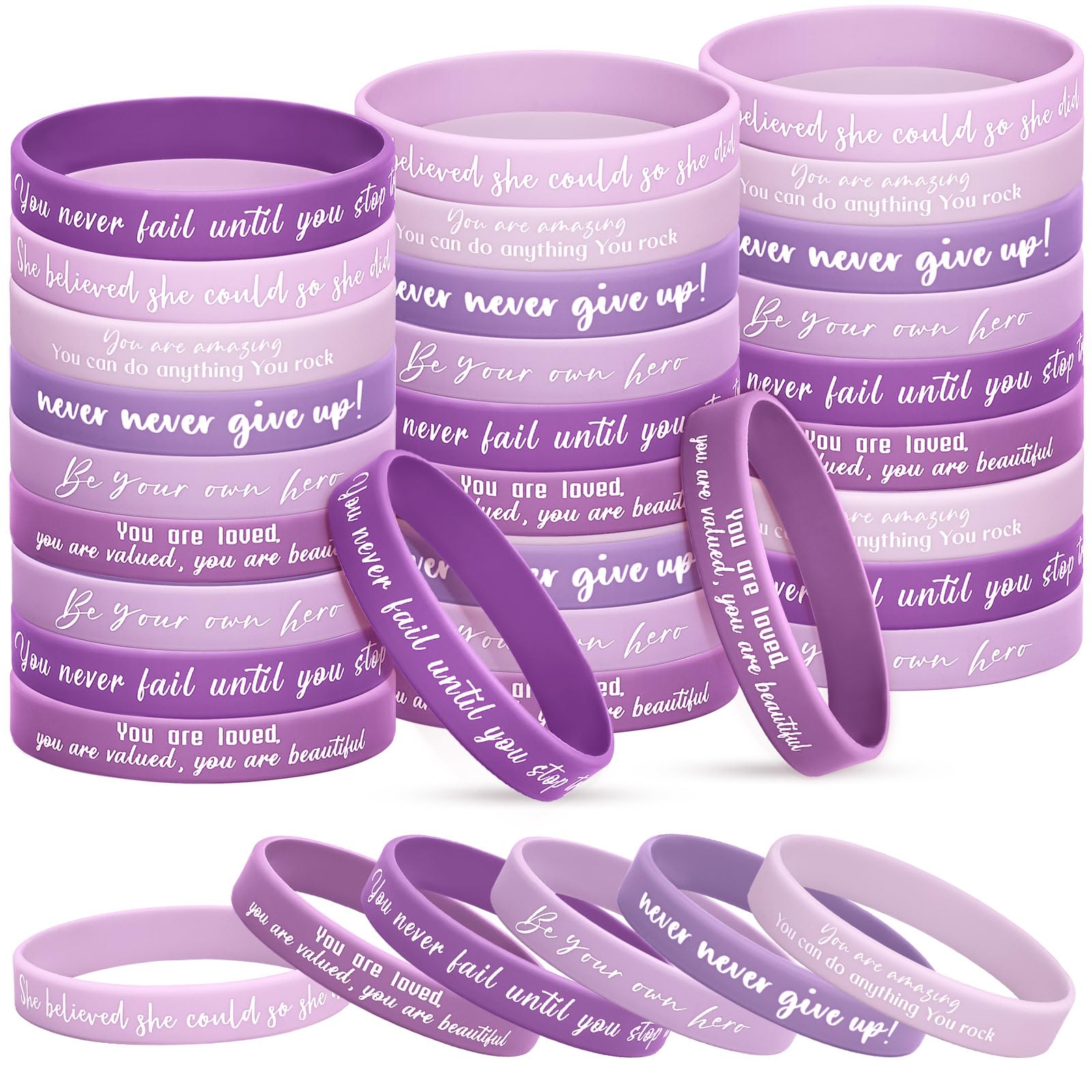 Sasylvia 30 Pcs Motivational Quote Rubber Wristbands Inspirational Silicone Bracelets Stretch Unisex Wristbands for Women Men Gr
