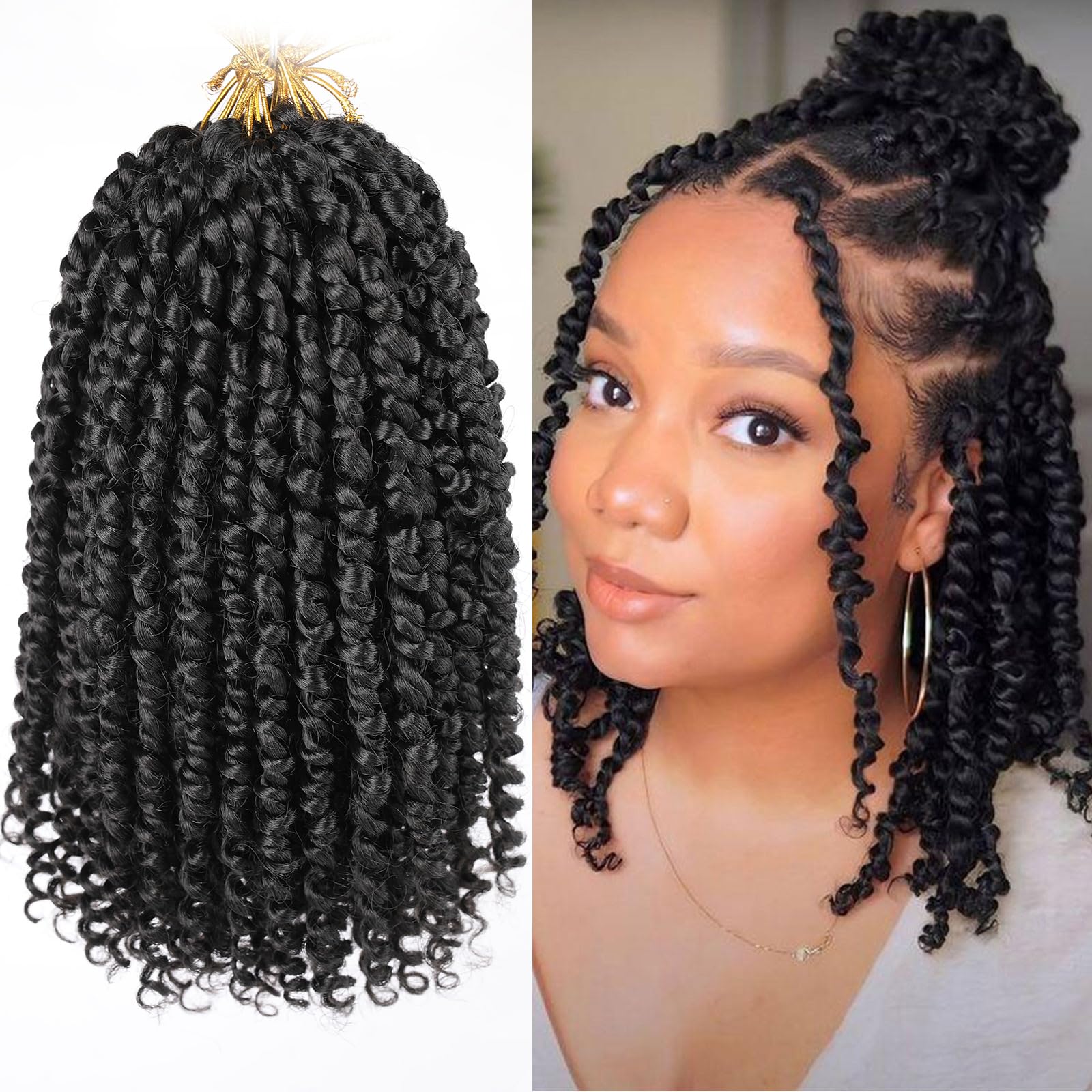Leeven 10 Inch 8 Packs Pret wisted Passion Twist Crochet Hair Natural Black Pre-looped Short Bob Passion Twists Hair, Bohemian P