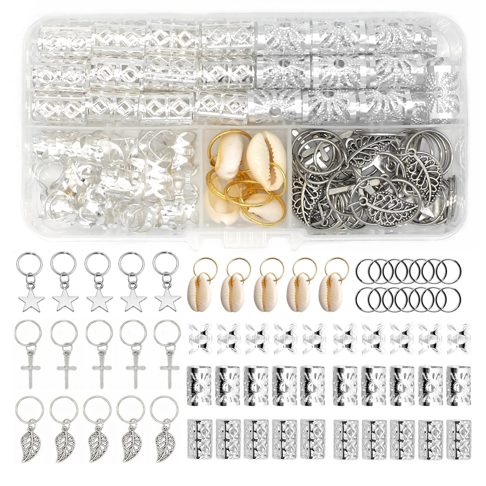 100 Pieces Hair Jewelry for Women Braids, 20 Pieces Loc Jewelry Accessories for Braiding Hair, Big Silver Braids Hair Rings for 