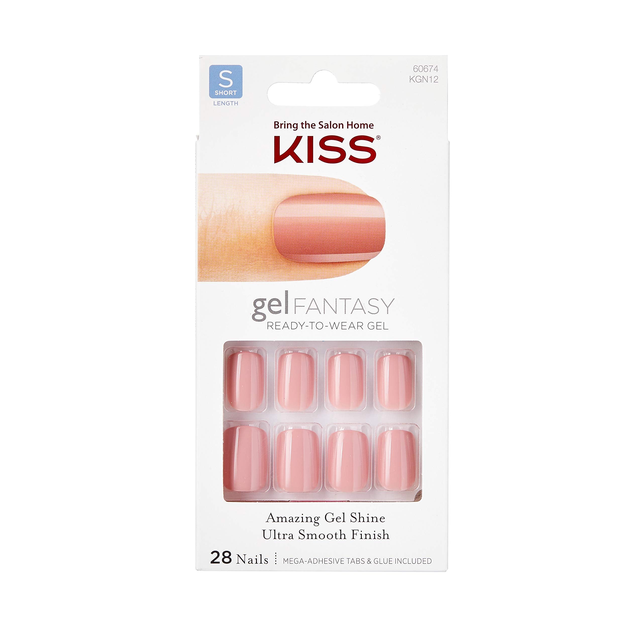 Kiss Nails GEL FANTASY Short Design Nails w/Adhesive Tabs & Glue (KGN12-RIBBONS) (1 PACK)