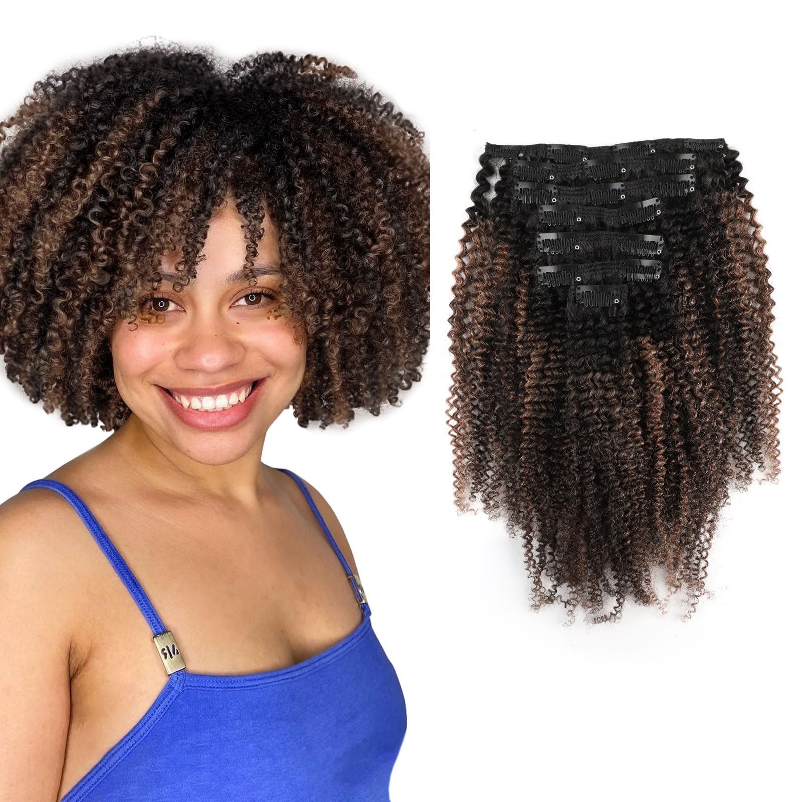 Sassina 4C Clip in Hair Extensions for Black Women Virgin Real Human Hair Two Tone Natural Black to Ginger Double Weft Clip in H