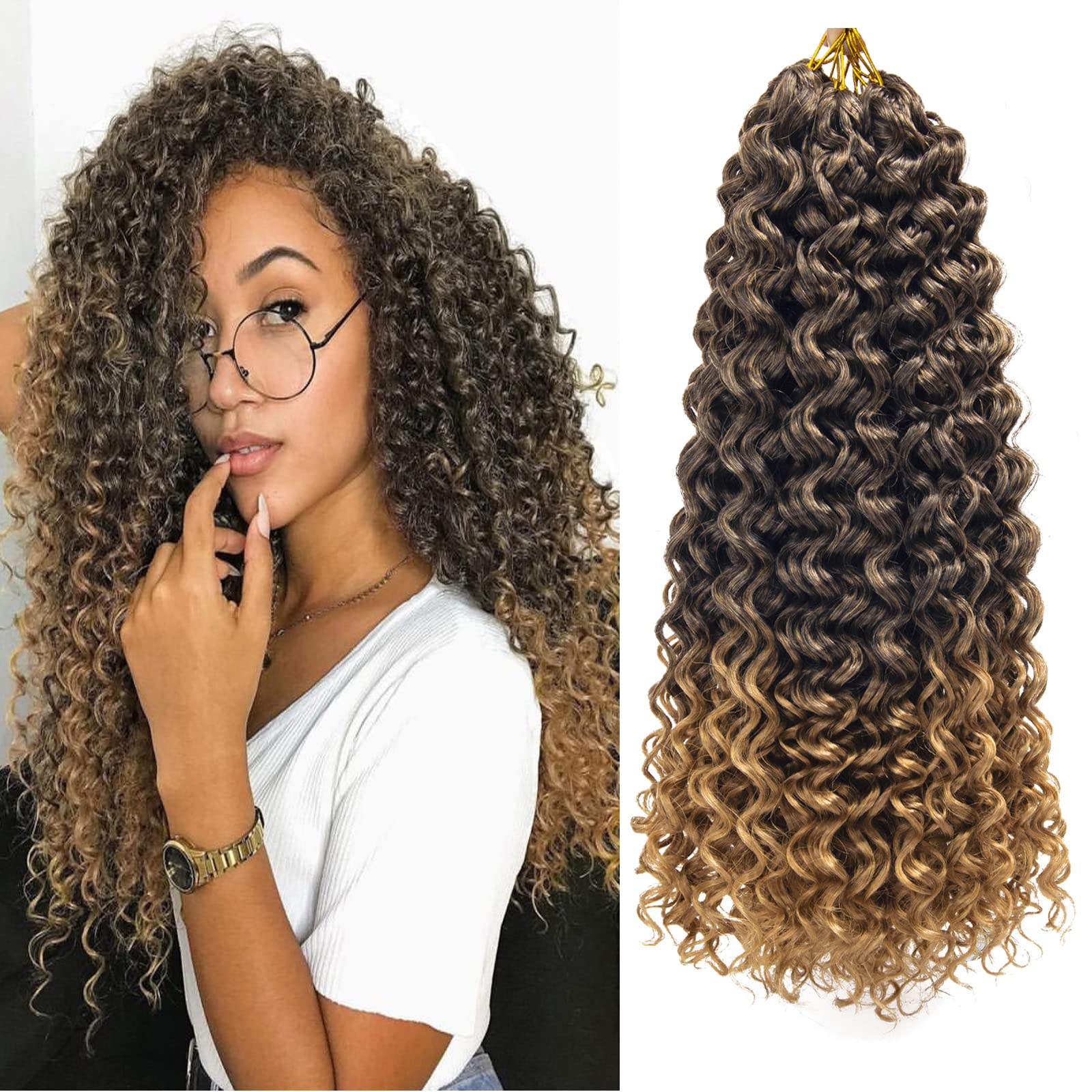 Gogo Curl Crochet Hair 18Inch Water Wave Crochet Hair Ombre Blonde Synthetic Bohemian Crochet Braids Deep Wave Braiding Hair Ext
