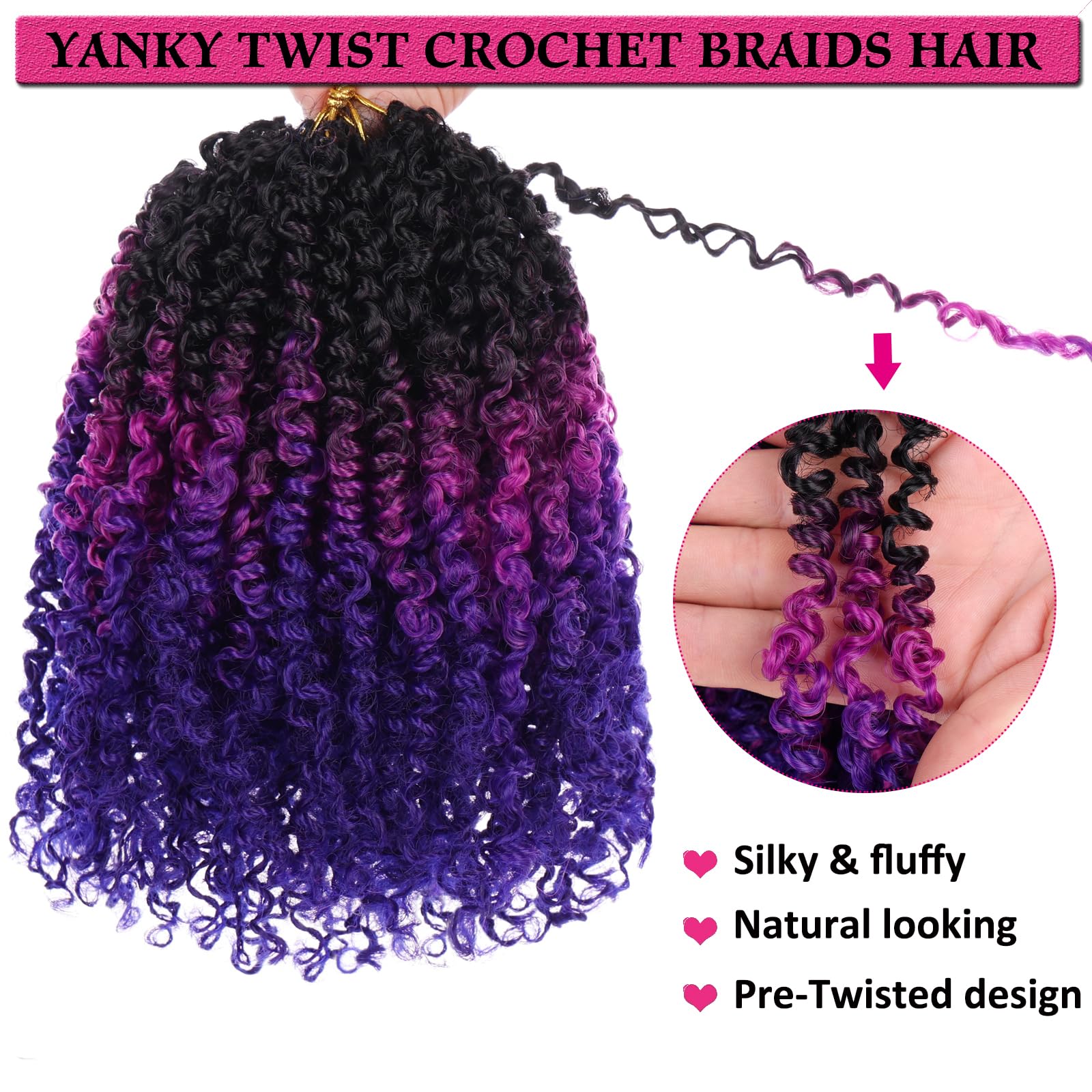Union Beauty Crochet Hair 8 Inch Passion Twist 8 PCS Ombre Black Purple Blue Synthetic Extensions