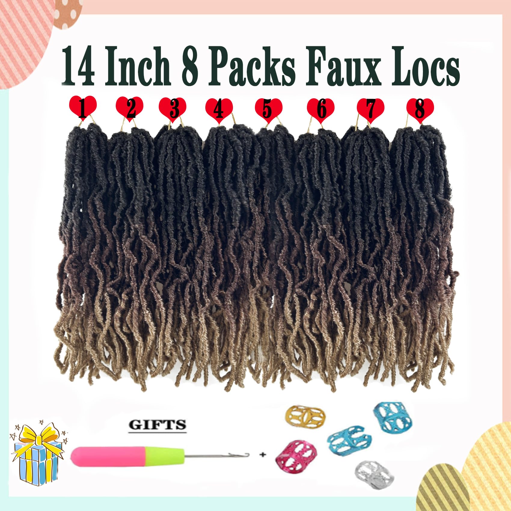 Paraglame Ombre Soft Locs 14 Inch New Faux Locs Crochet Hair 8 Packs Pre-Looped Crochet Braids Short Soft Goddess Locs Curly Wav