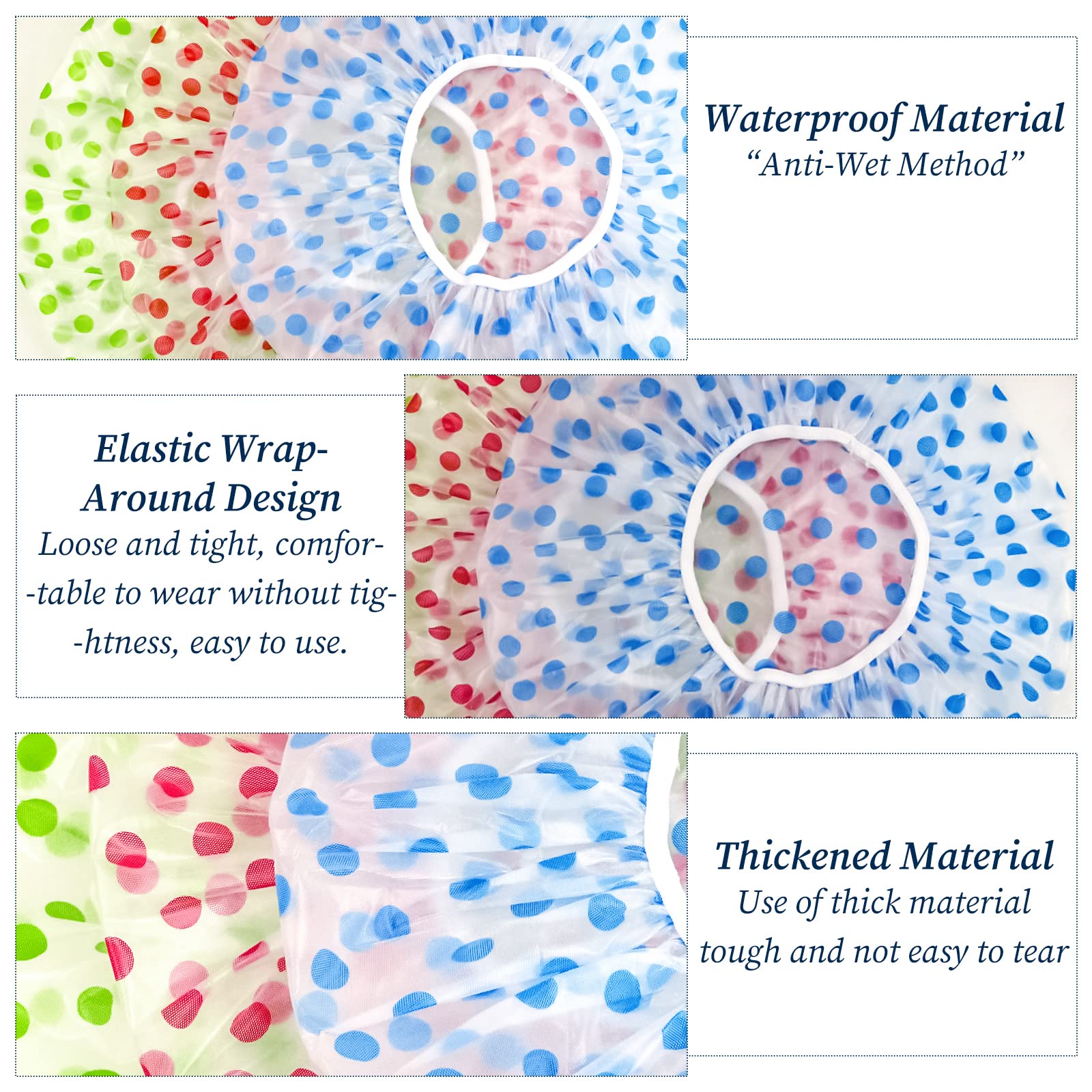 3Pcs Shower Caps, Elastic Reusable Waterproof Plastic Shower Cap For Women Ladies Spa Salon (Red+Green+Blue)