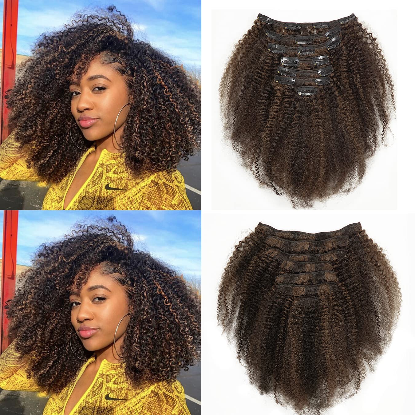 Loxxy Kinky Curly Clip In Hair Extensions For Black Women Double Weft Clip Afro Kinky Human Hair 3C 4A 4B For Black Women Piano 