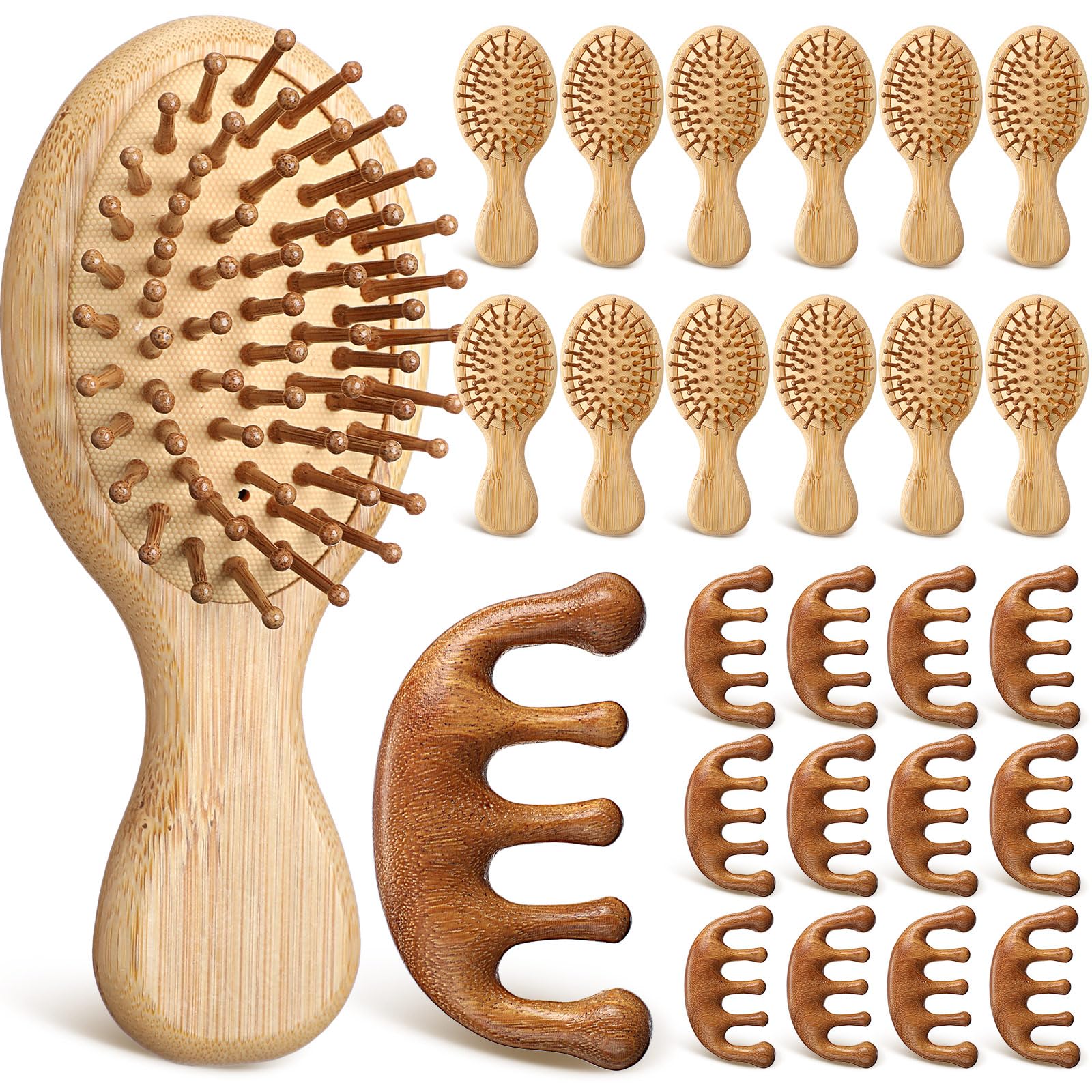Meanplan 12 Set Mini Bamboo Hair Brush and Scalp Massager Comb for Wedding Bridesmaid Gift, Portable Wooden Cushion Hairbrush fo