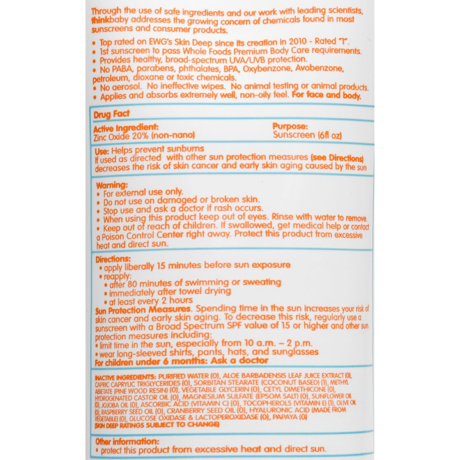Thinkbaby Safe Sunscreen Spf 50+ 6Oz(D0102H7Hm77.)